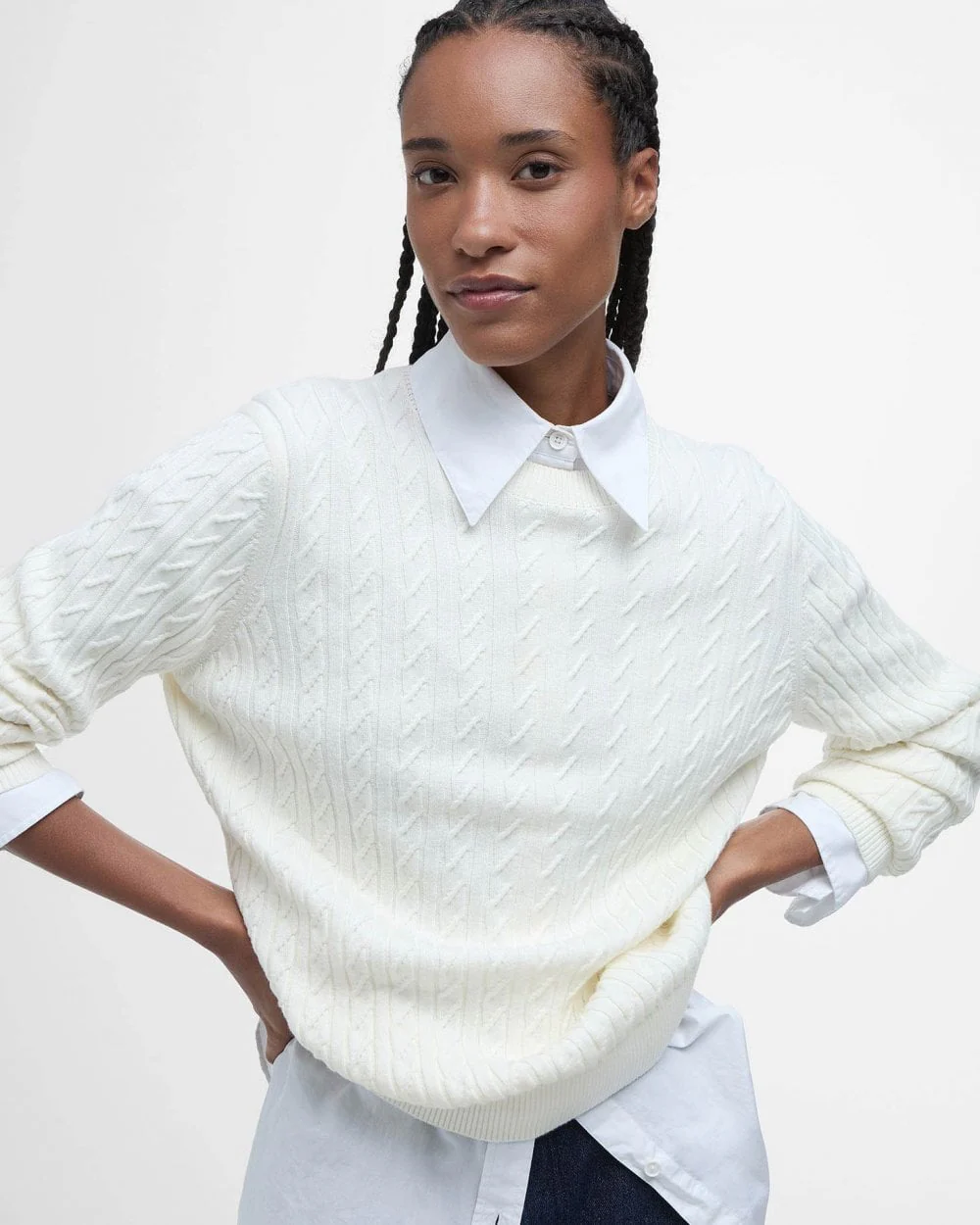 Barbour Hartland Womens Crew Neck Jumper - Cloud - Image 3
