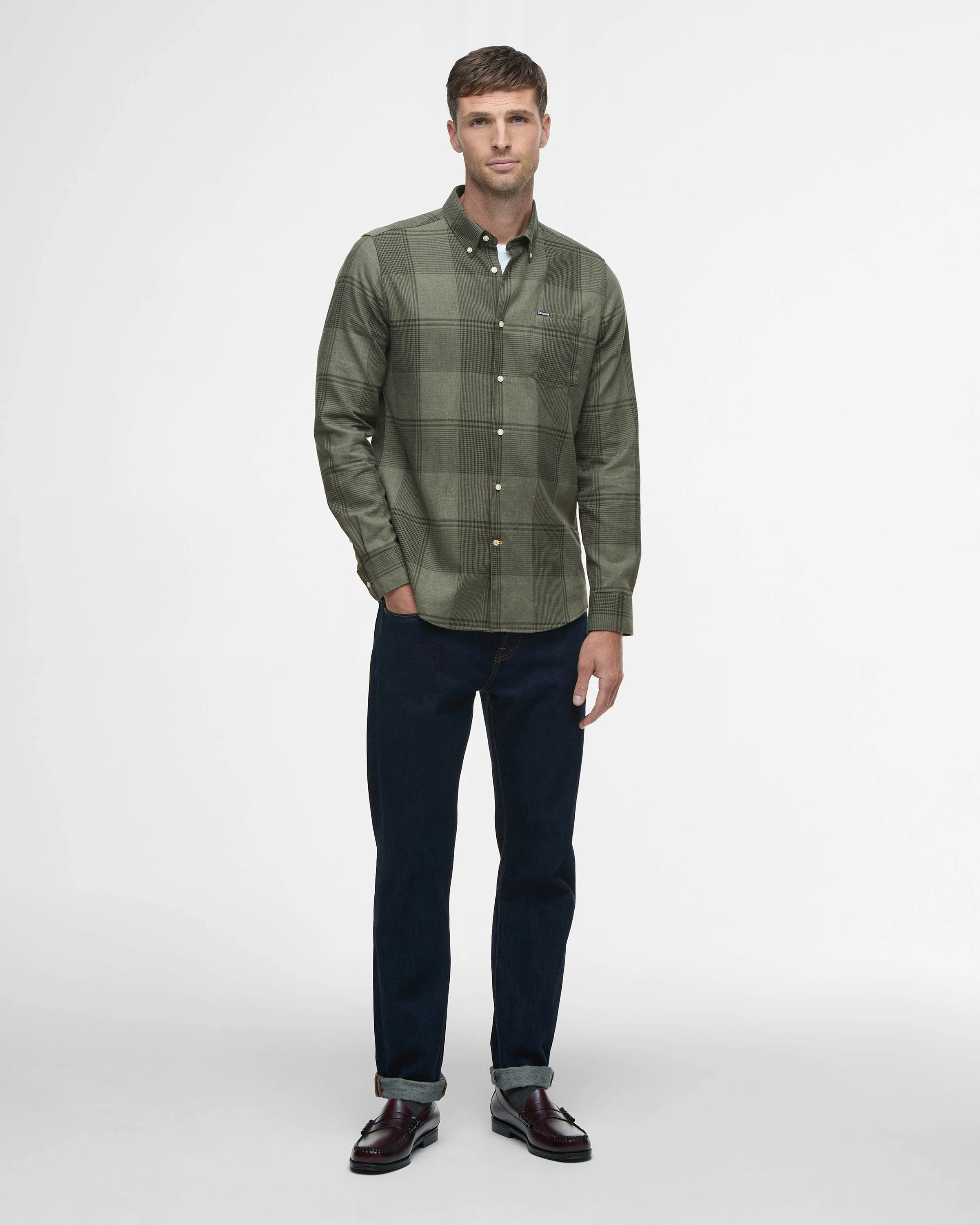 Barbour Heaney Mens Checked Tailored Shirt - Olive - Image 2