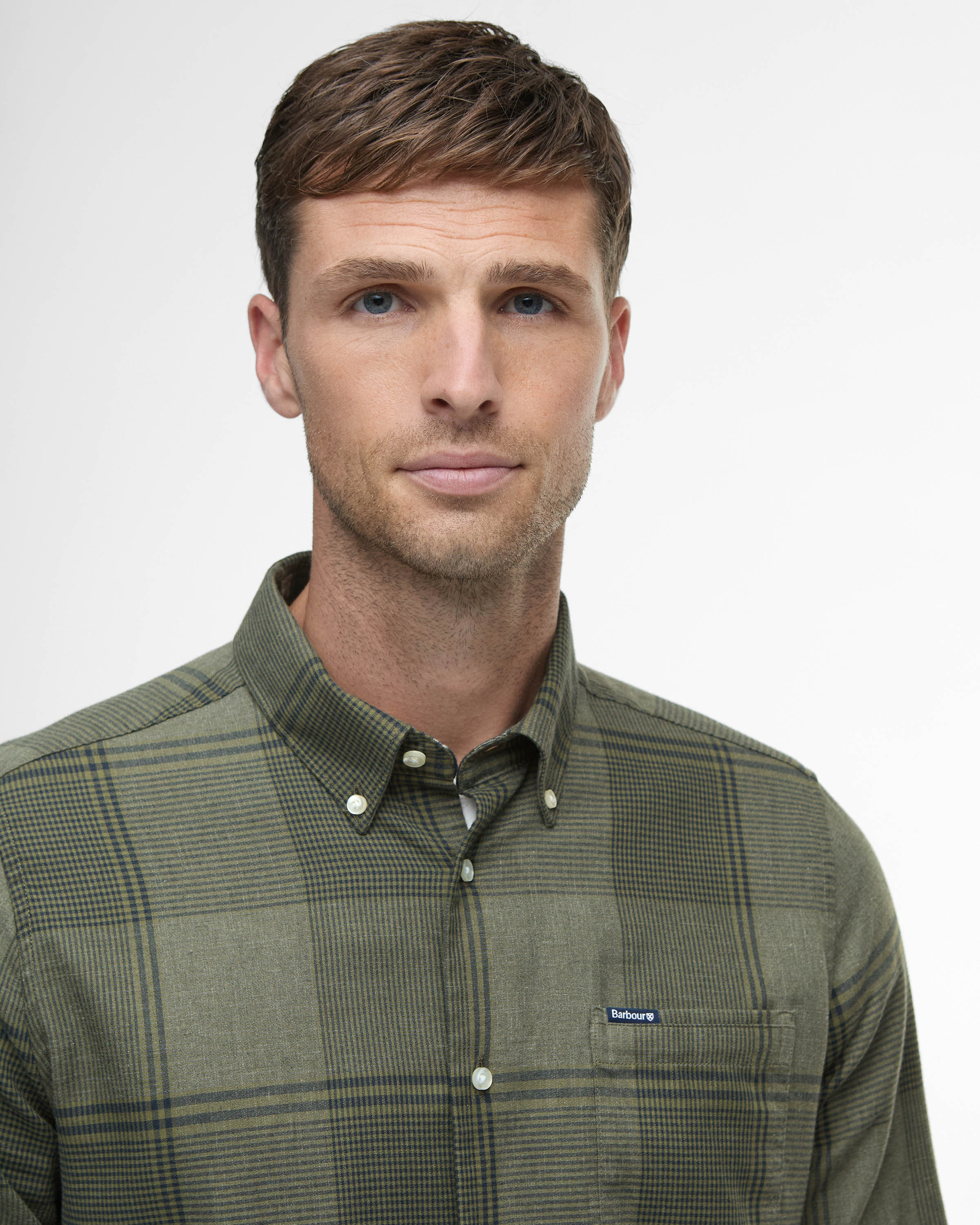 Barbour Heaney Mens Checked Tailored Shirt - Olive - Image 3