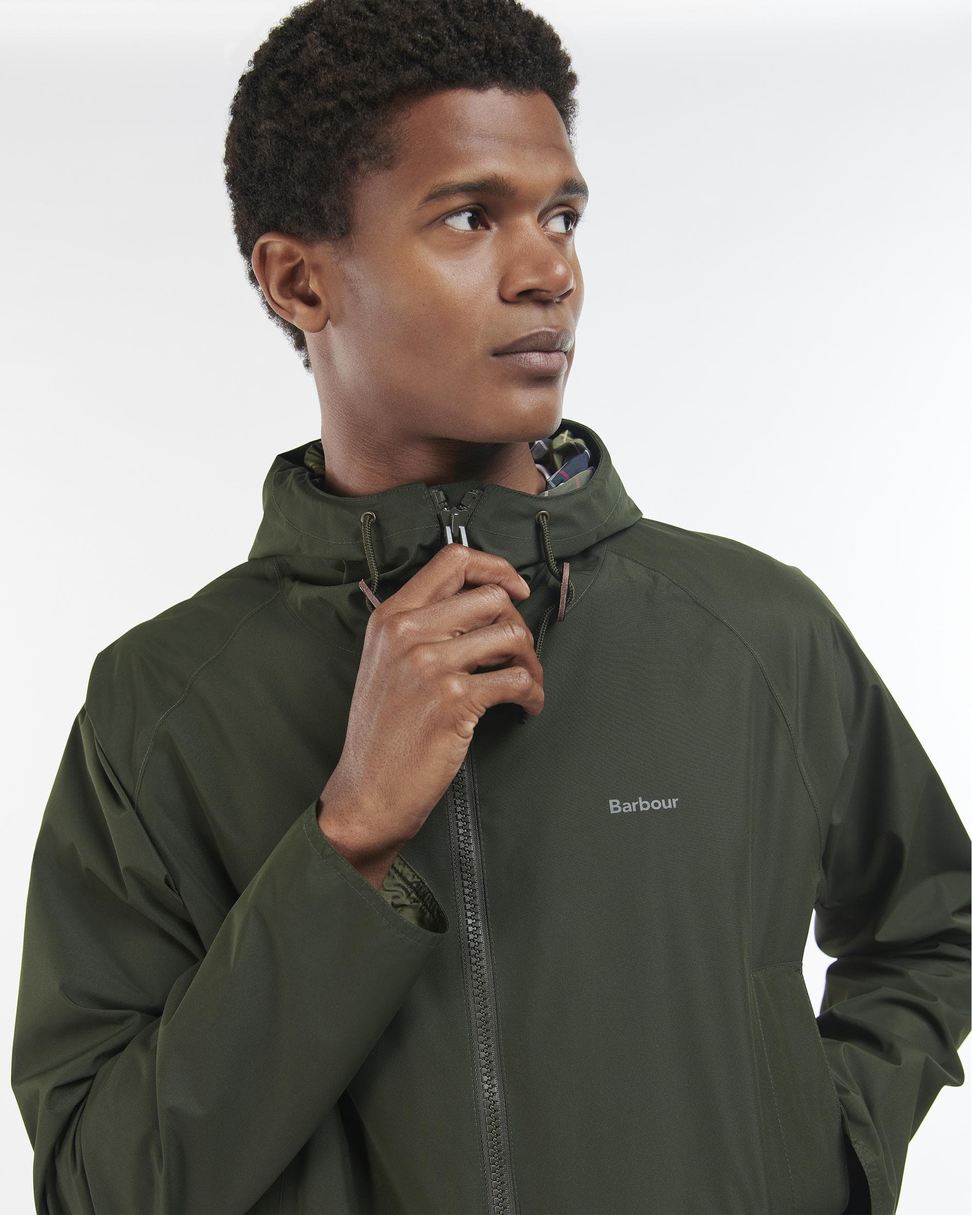 Barbour Hooded Domus Mens Waterproof Jacket - Sage/Classic - Image 2