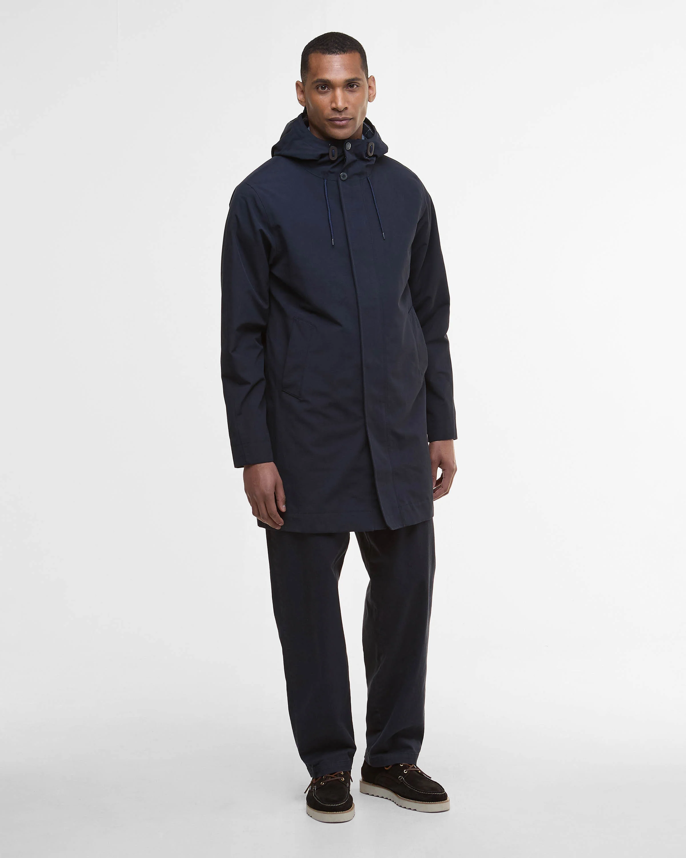 Barbour Hooded Lorden Mens Waterproof Mac - Navy - Image 3