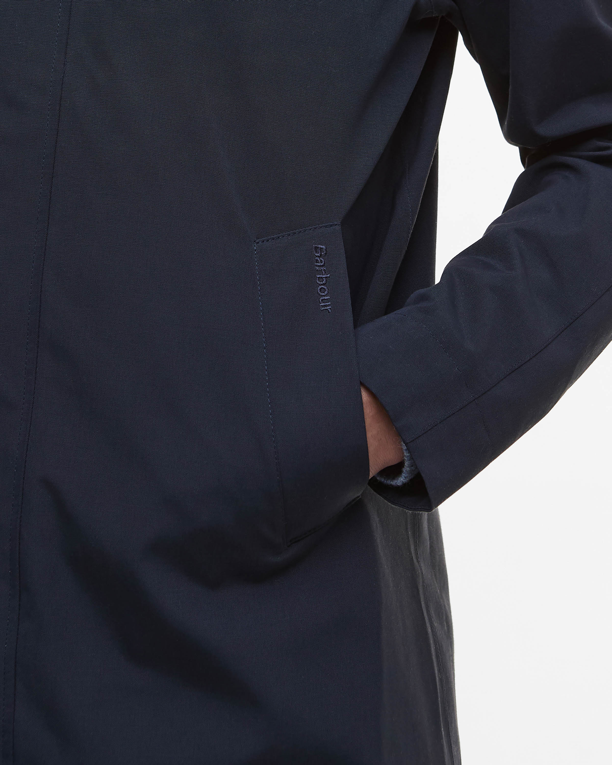 Barbour Hooded Lorden Mens Waterproof Mac - Navy - Image 4
