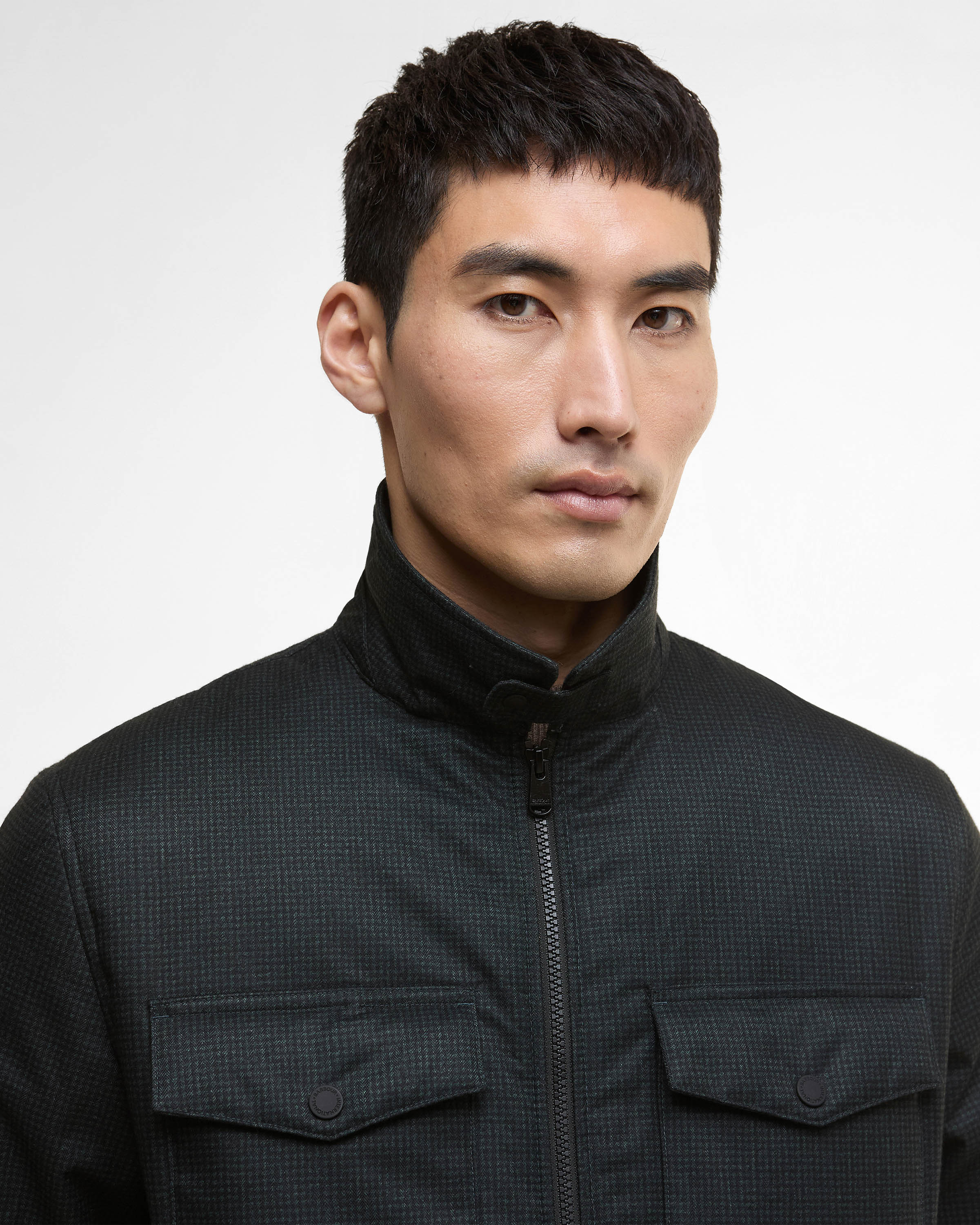 Barbour International Check Distill Mens Quilted Jacket - Black/Sage Check - Image 4