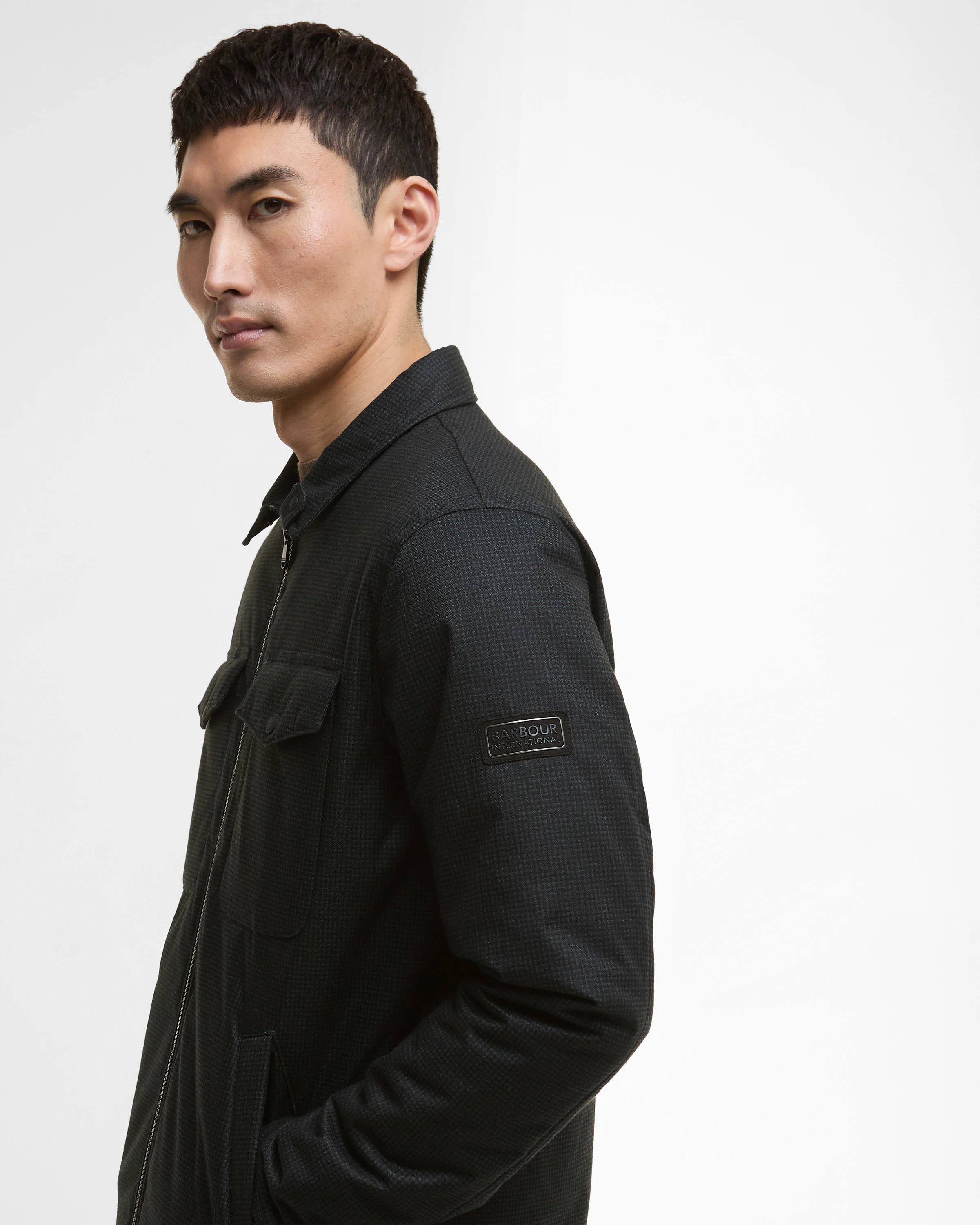 Barbour International Check Distill Mens Quilted Jacket - Black/Sage Check - Image 6