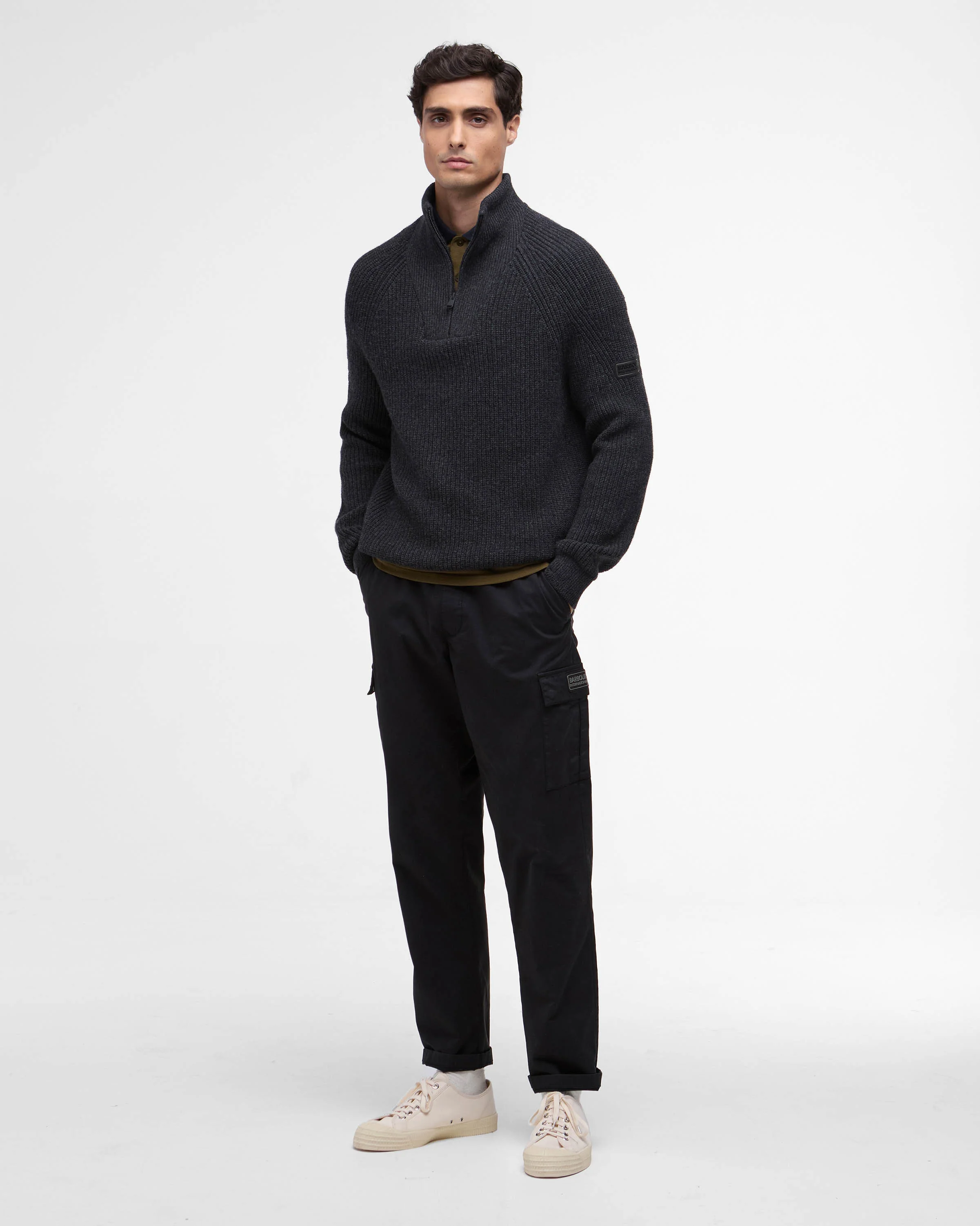 Barbour International Chester Mens Funnel Neck Jumper - Charcoal Marl - Image 2