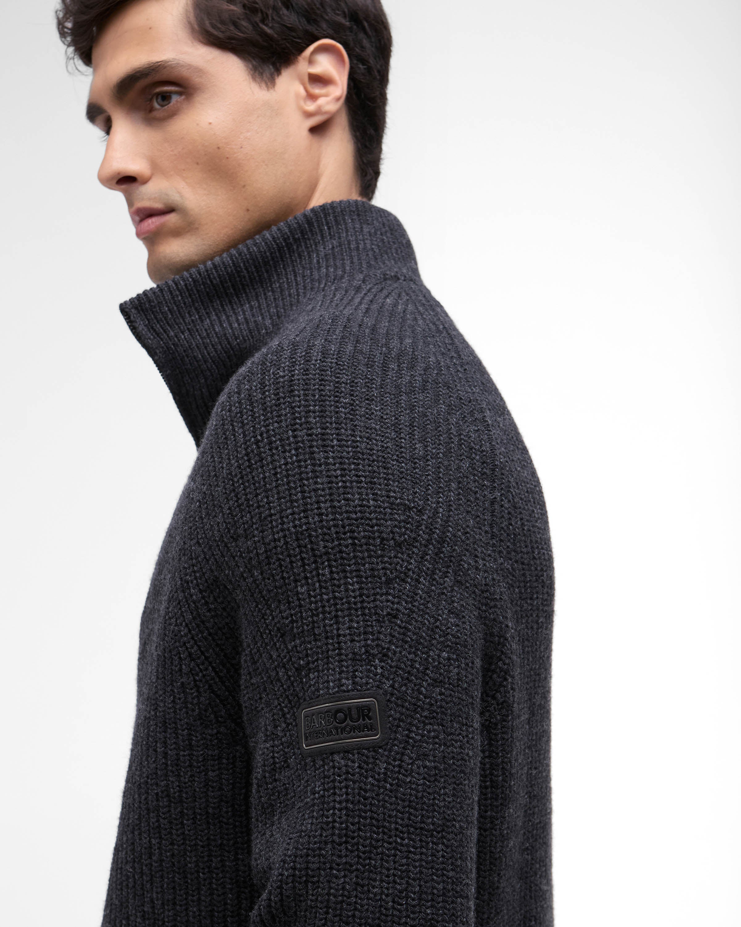 Barbour International Chester Mens Funnel Neck Jumper - Charcoal Marl - Image 3