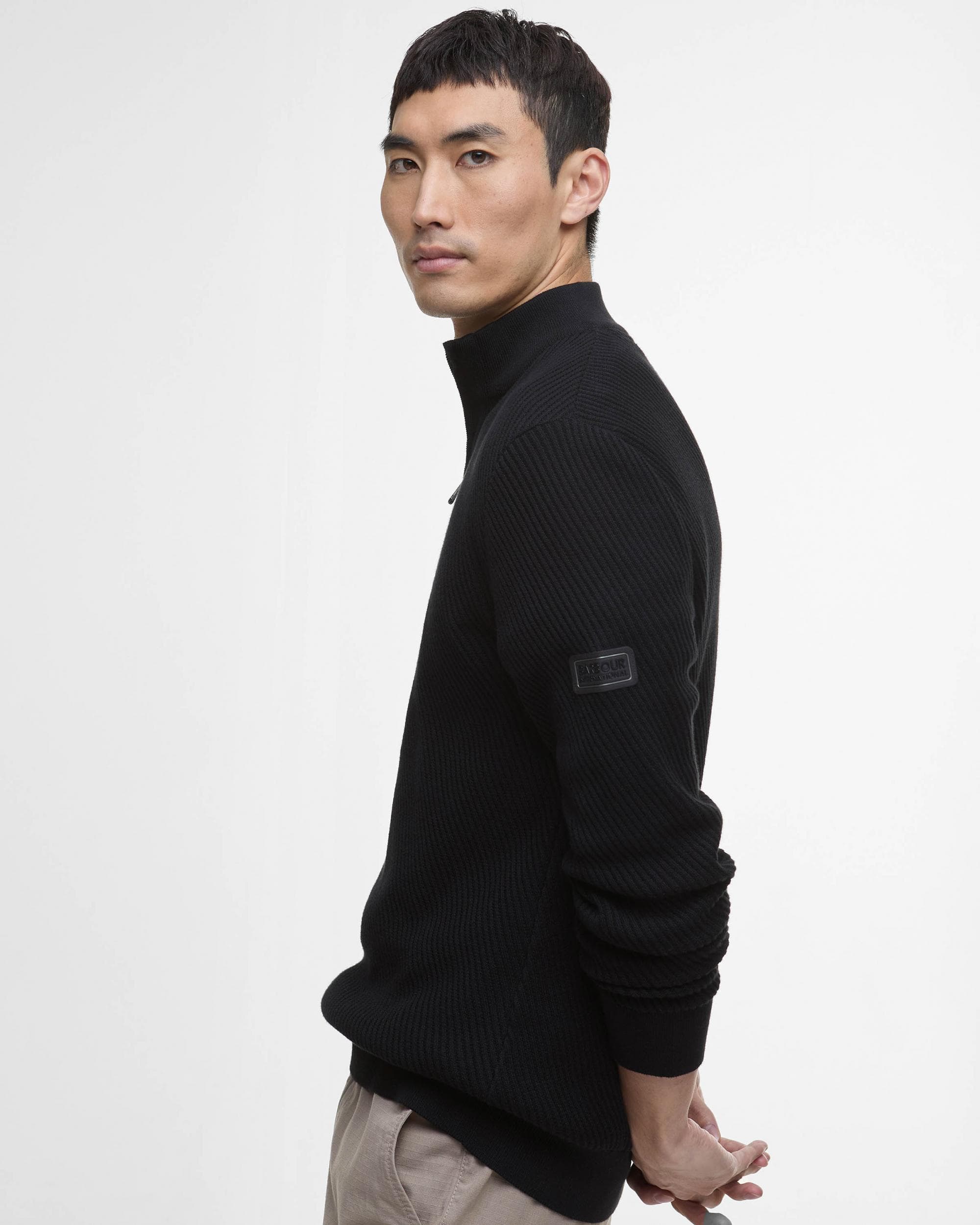 Barbour International Dune Mens Funnel Neck Jumper - Black - Image 3