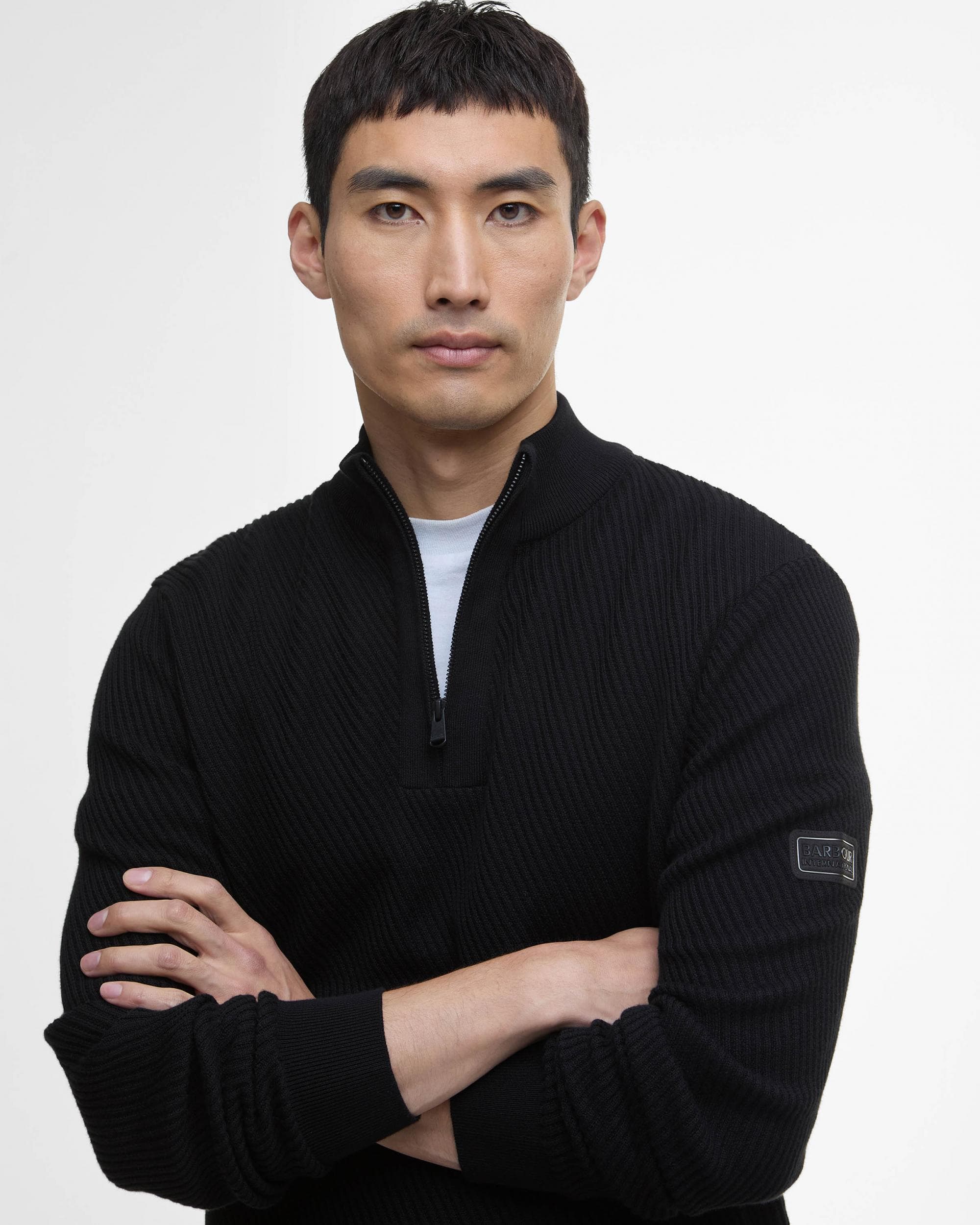 Barbour International Dune Mens Funnel Neck Jumper - Black - Image 5