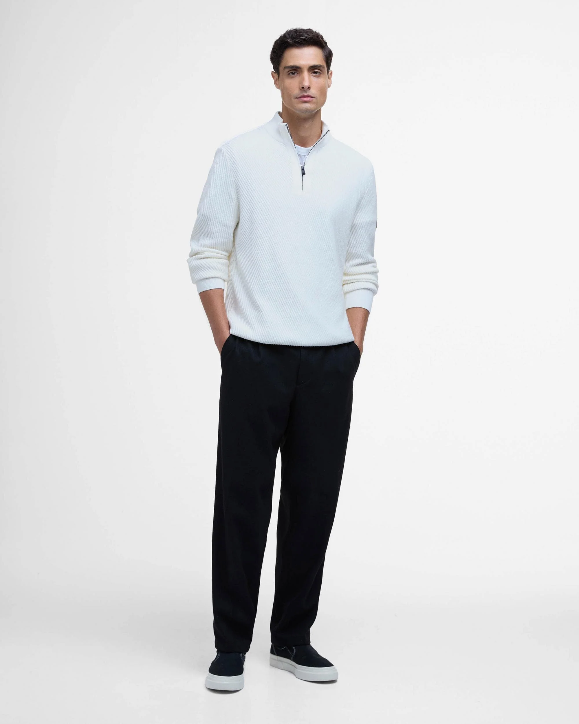 Barbour International Dune Mens Funnel Neck Jumper - Whisper White - Image 2