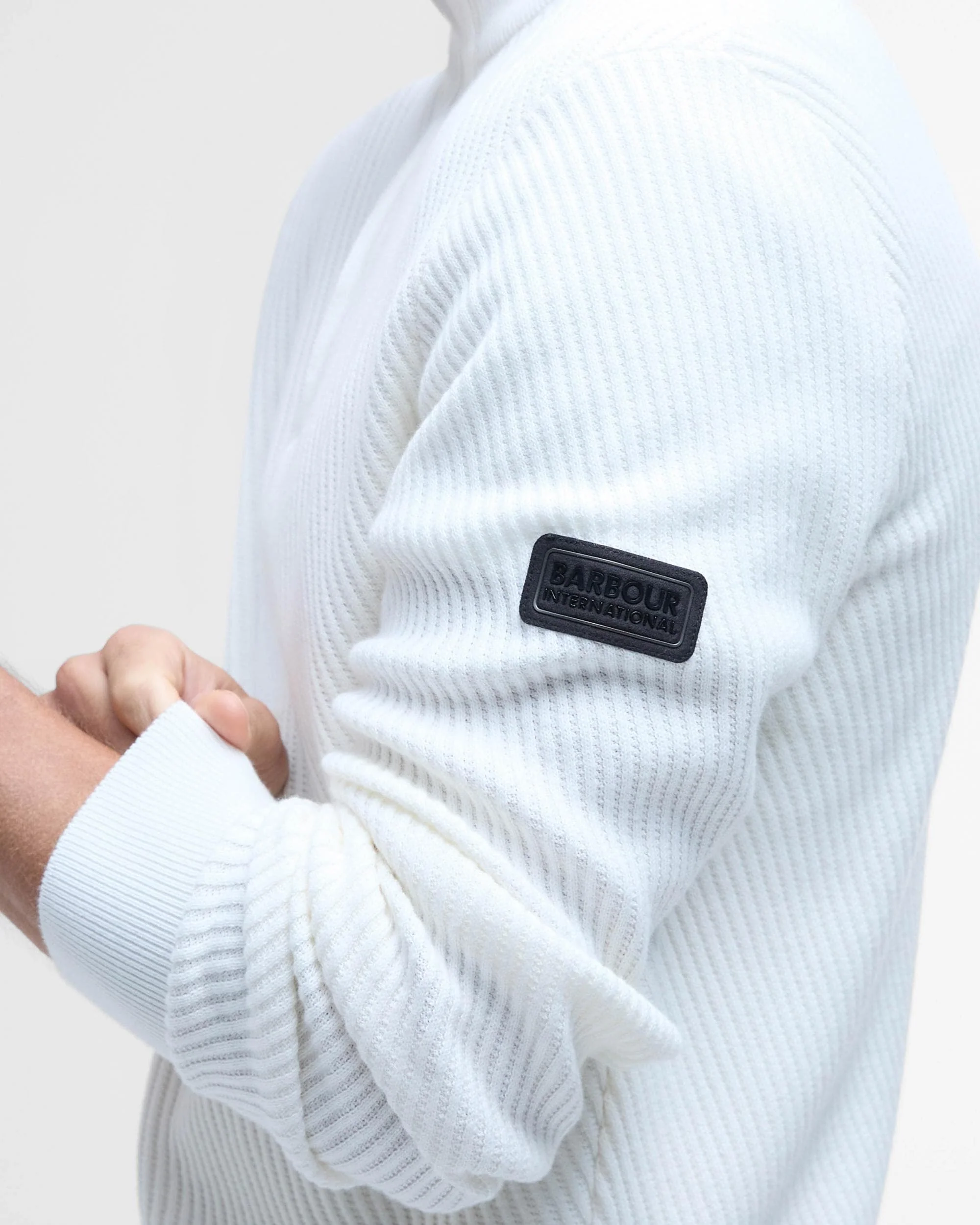 Barbour International Dune Mens Funnel Neck Jumper - Whisper White - Image 4