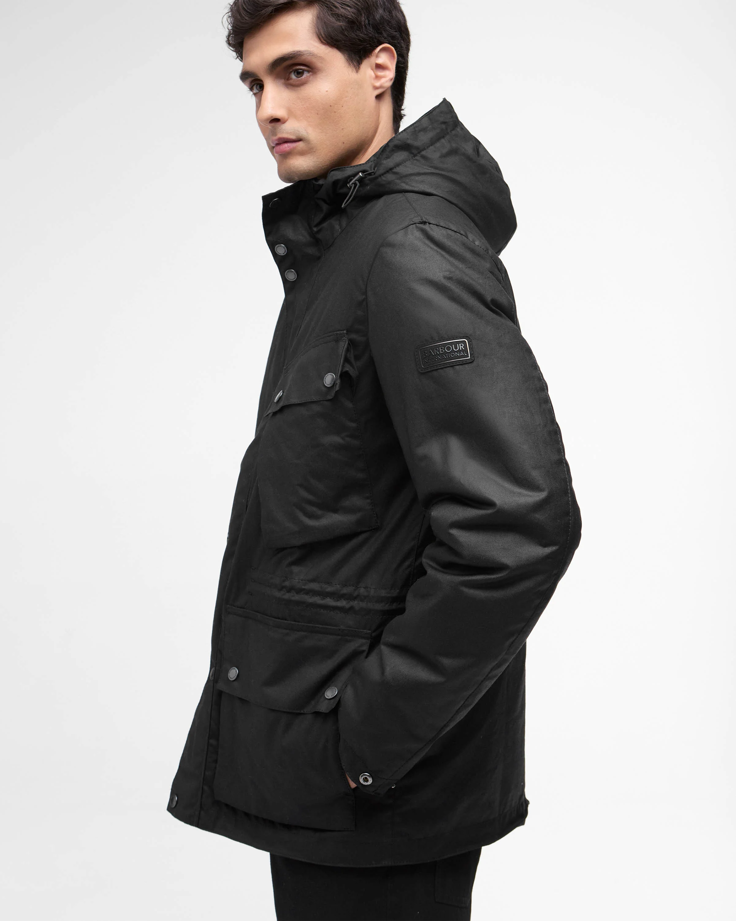 Barbour International Endley Mens Wax Jacket - Black - Image 3