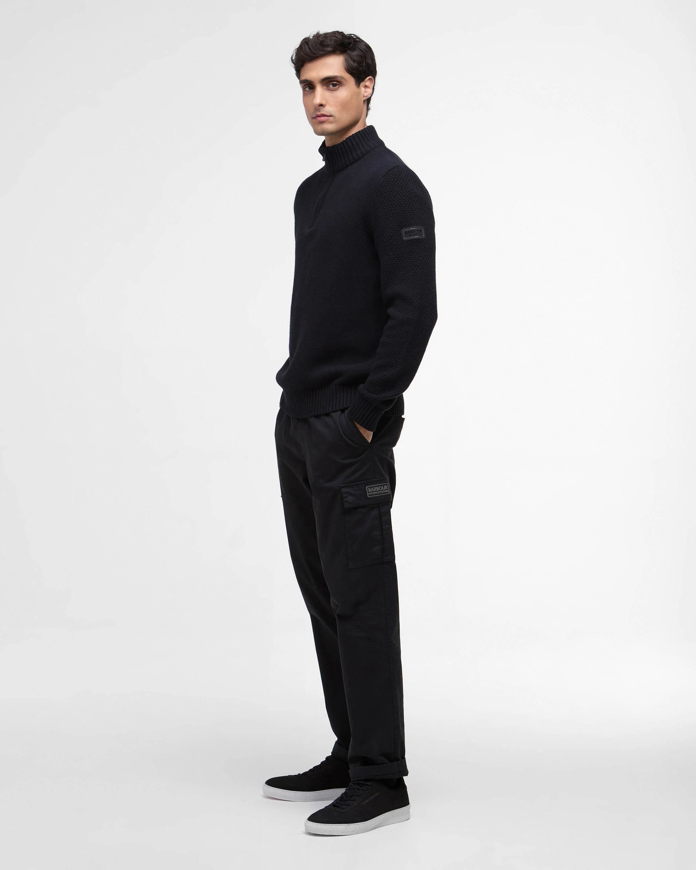 Barbour International Enfield Mens Funnel Neck Jumper - Black - Image 2