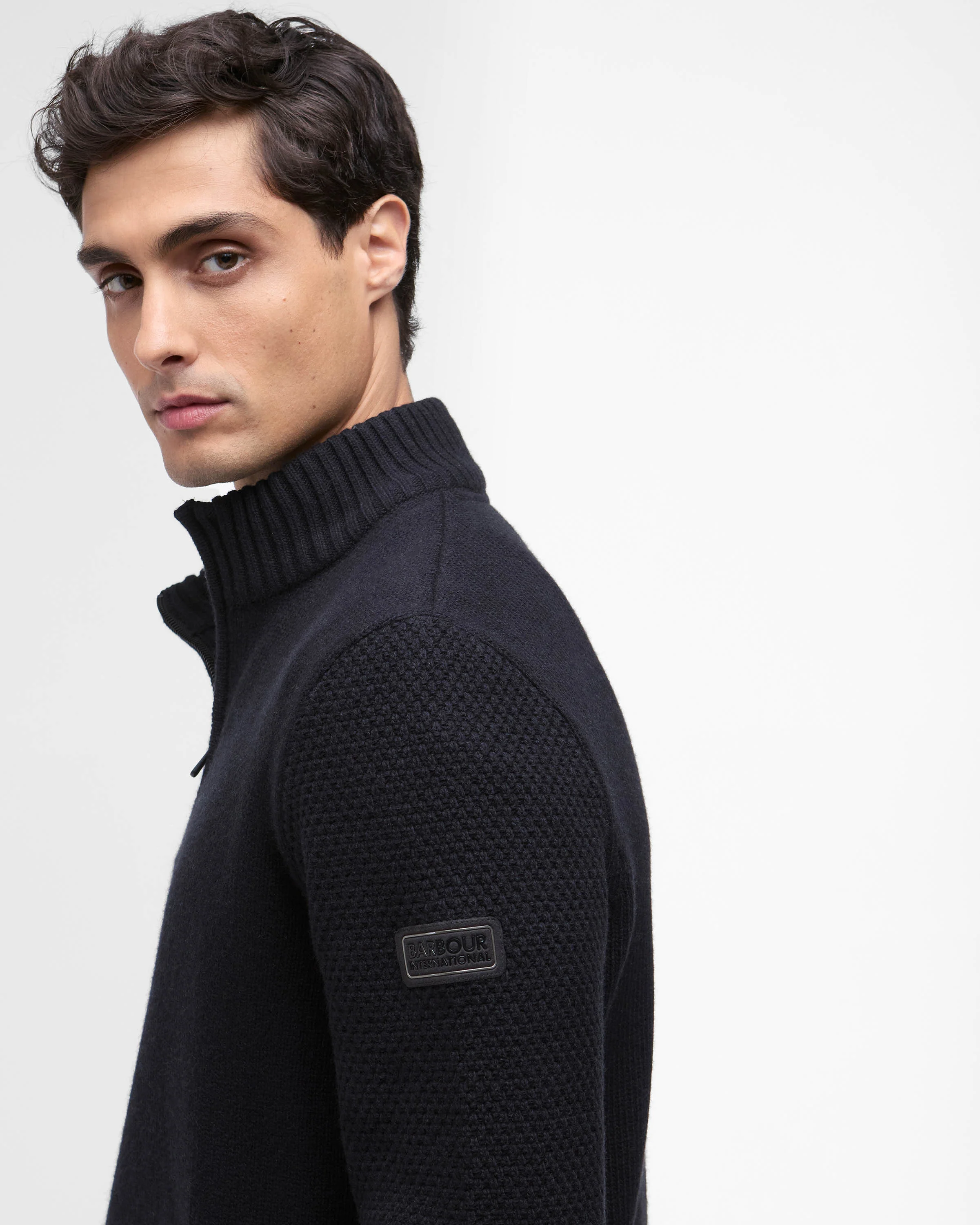 Barbour International Enfield Mens Funnel Neck Jumper - Black - Image 3