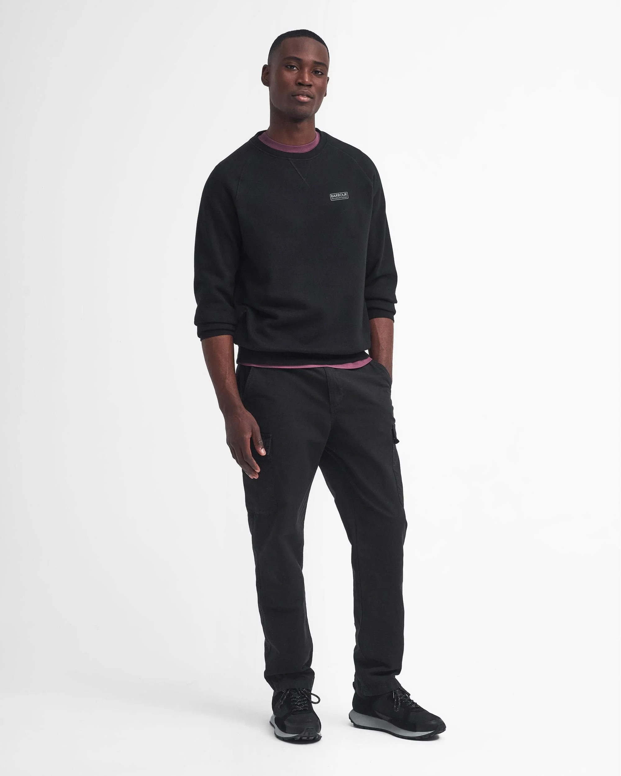 Barbour International Essential Crew Mens Sweatshirt - Black/Pewter - Image 3