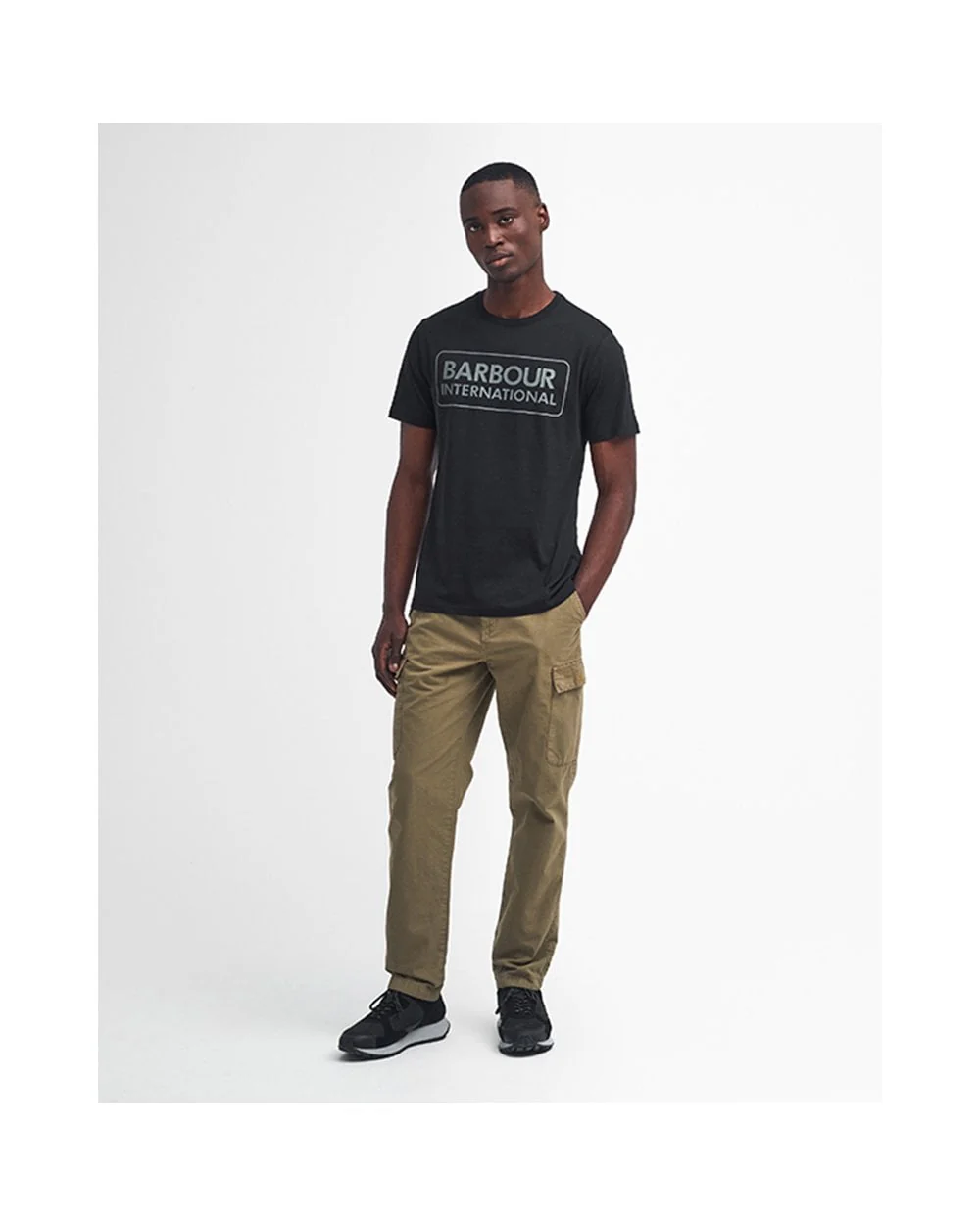 Barbour International Essential Large Logo Mens T-Shirt - Black/Pewter - Image 3