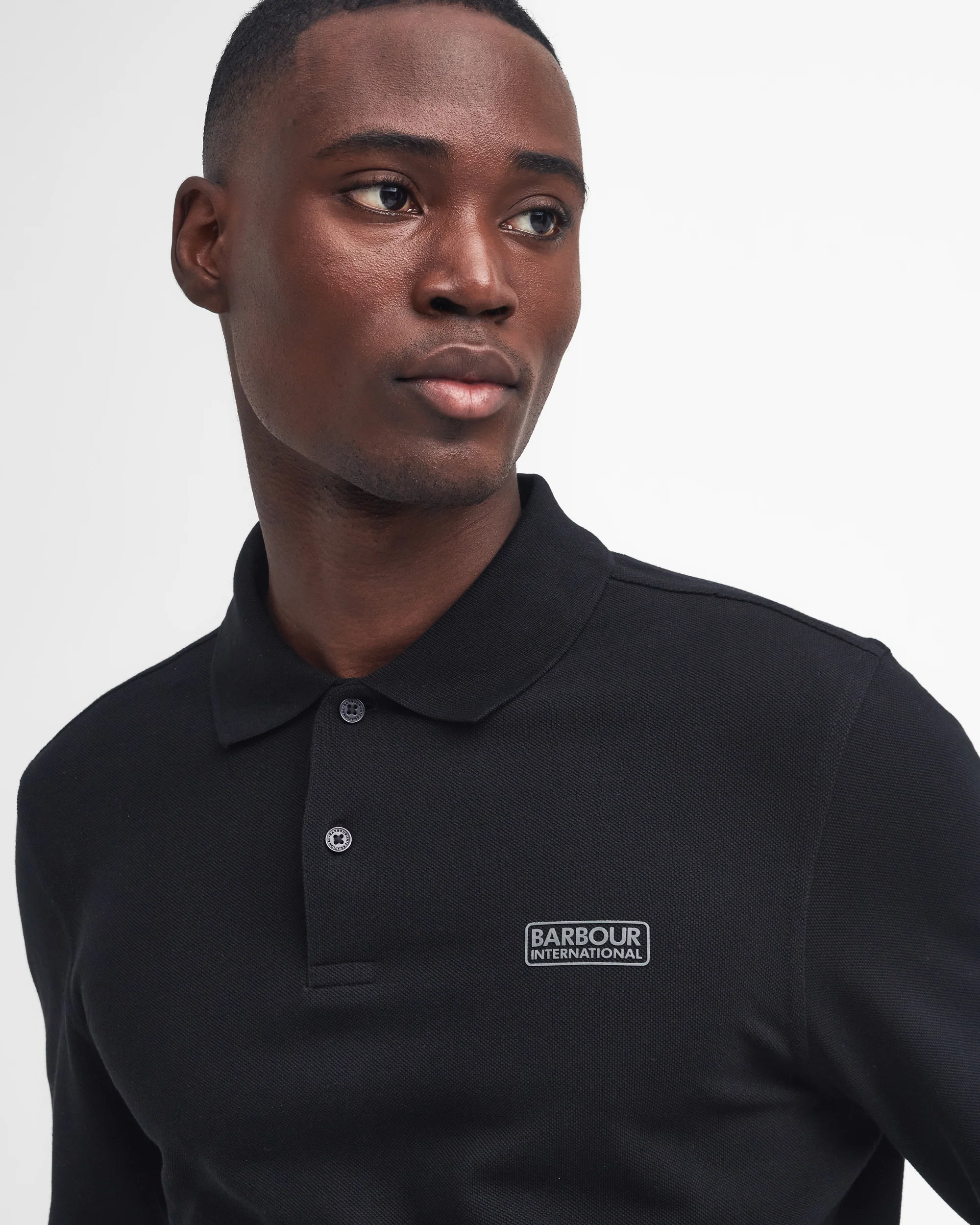 Barbour International Essential Mens Long Sleeve Polo - Black/Pewter - Image 2