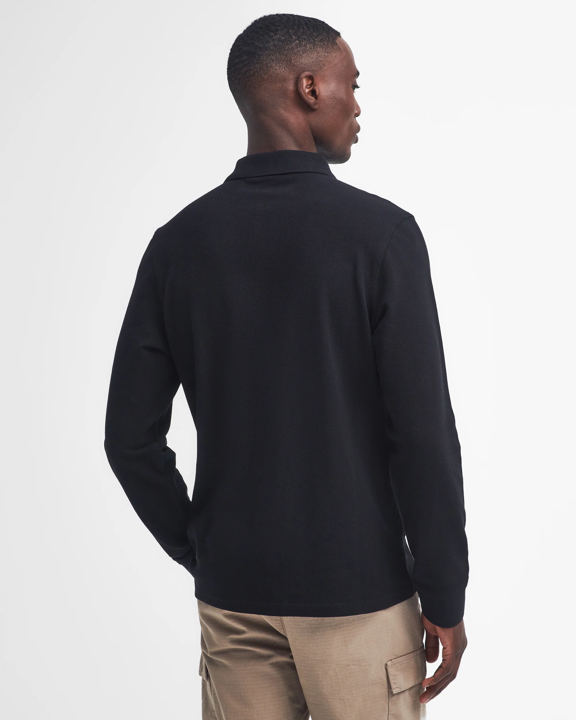 Barbour International Essential Mens Long Sleeve Polo - Black/Pewter - Image 4