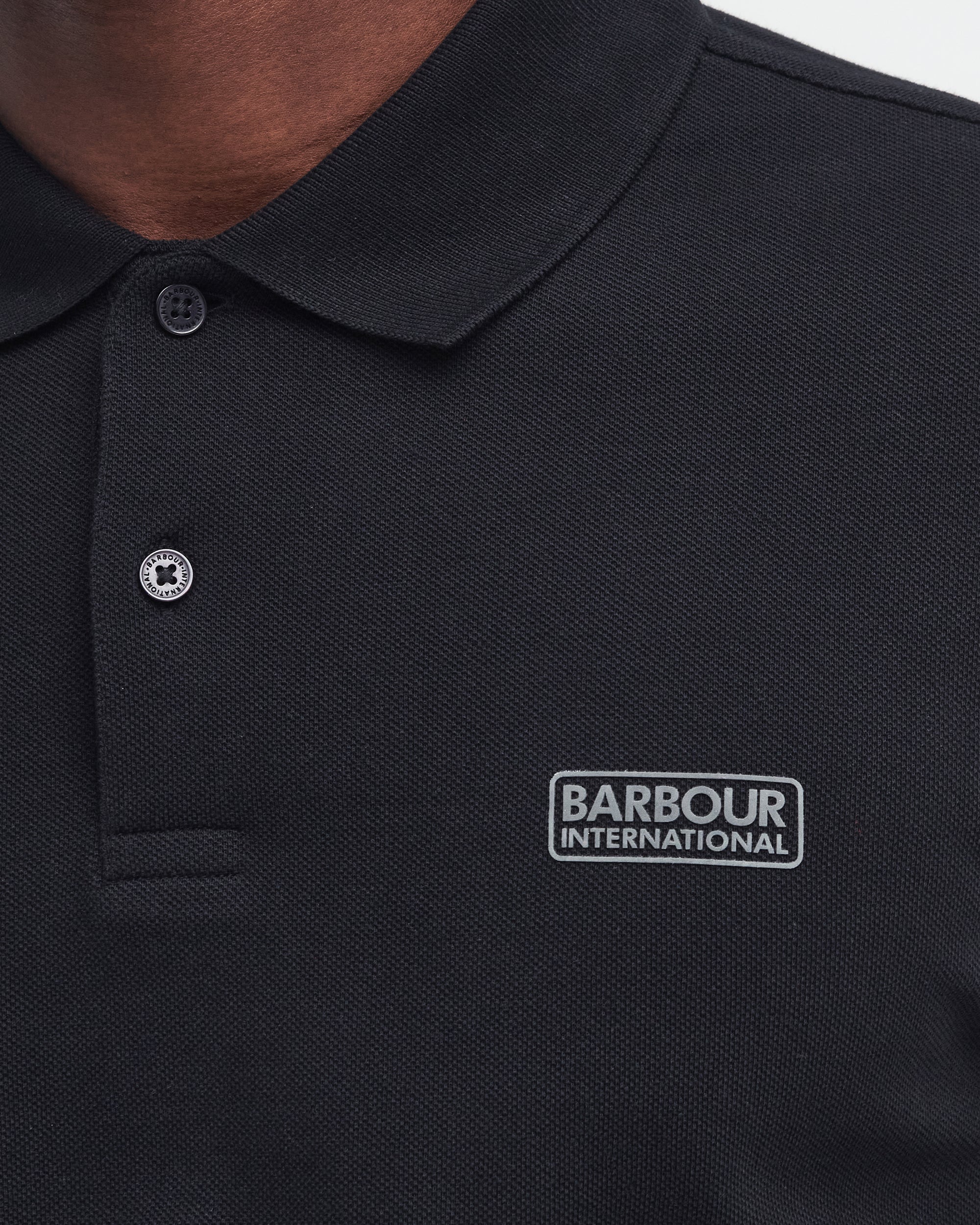 Barbour International Essential Mens Long Sleeve Polo - Black/Pewter - Image 5