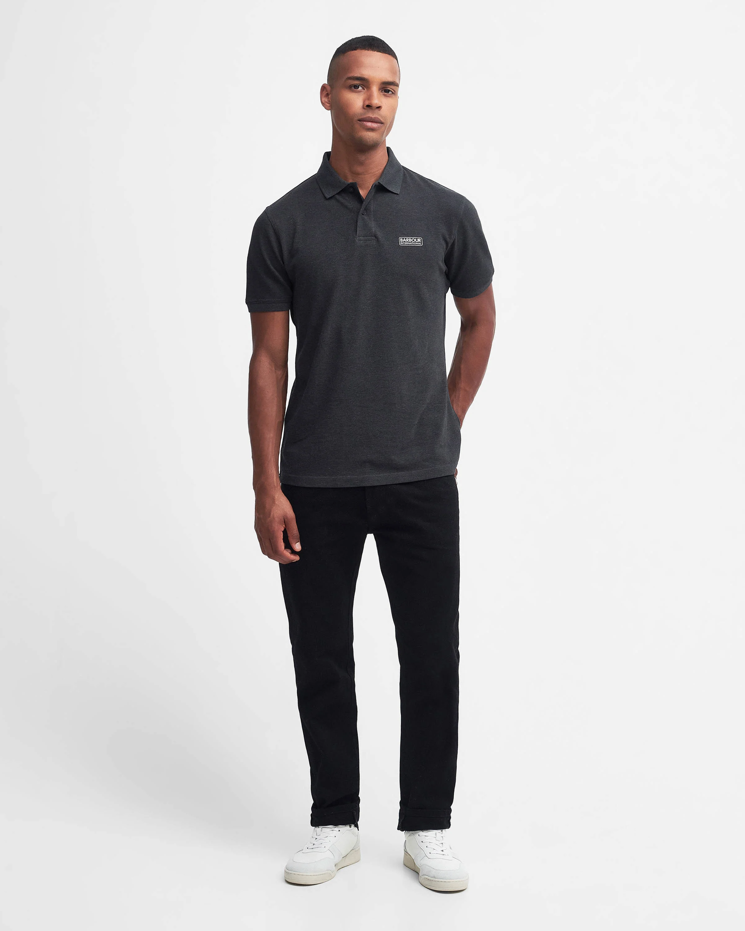 Barbour International Essential Short Sleeve Mens Polo - Asphalt Marl - Image 2