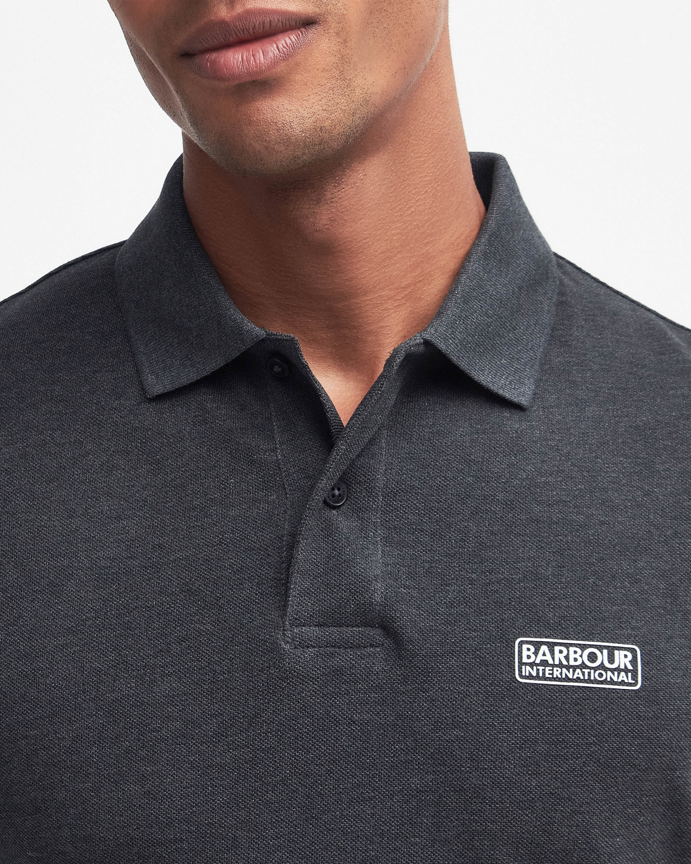 Barbour International Essential Short Sleeve Mens Polo - Asphalt Marl - Image 3