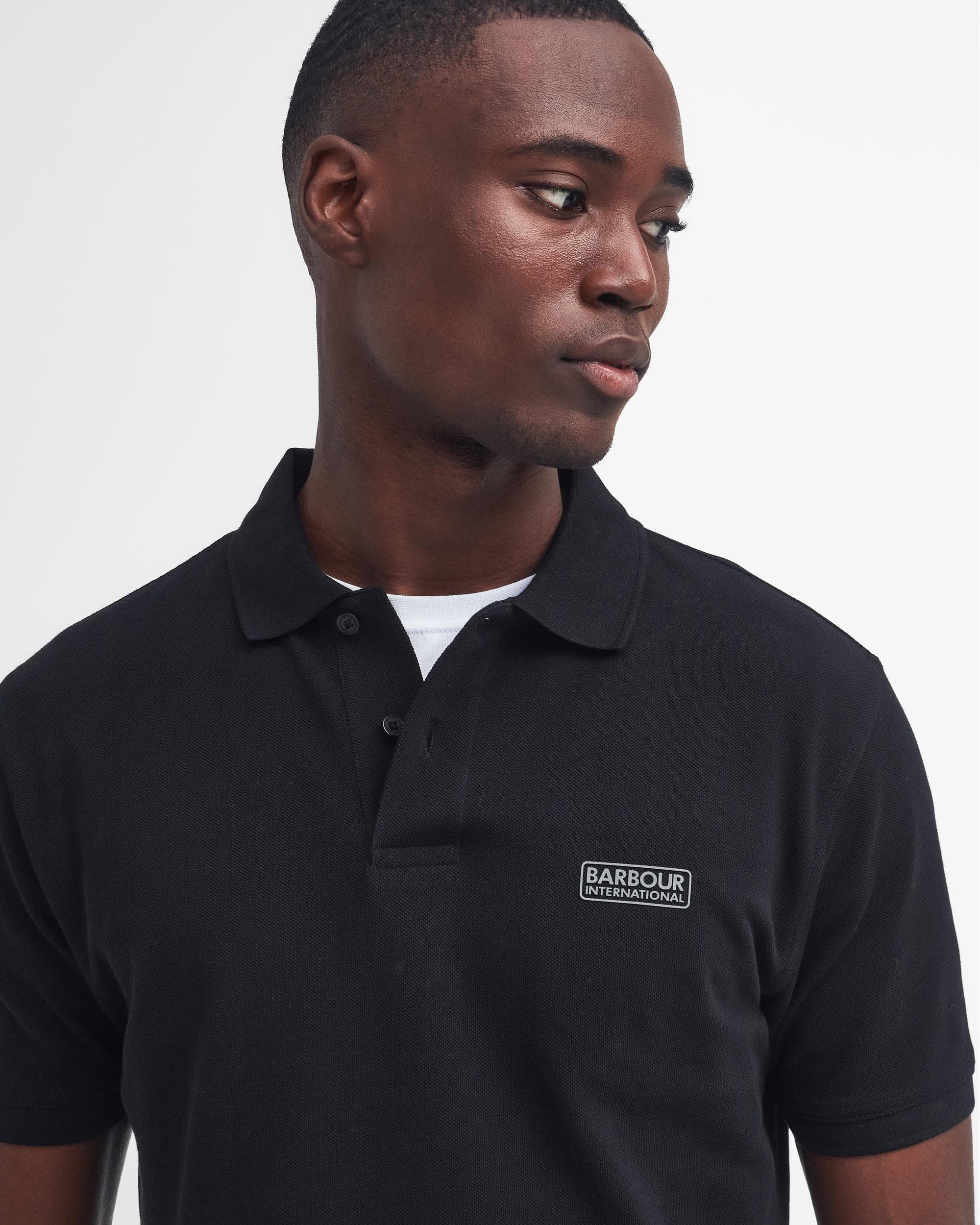Barbour International Essential Short Sleeve Mens Polo - Black/Pewter - Image 2