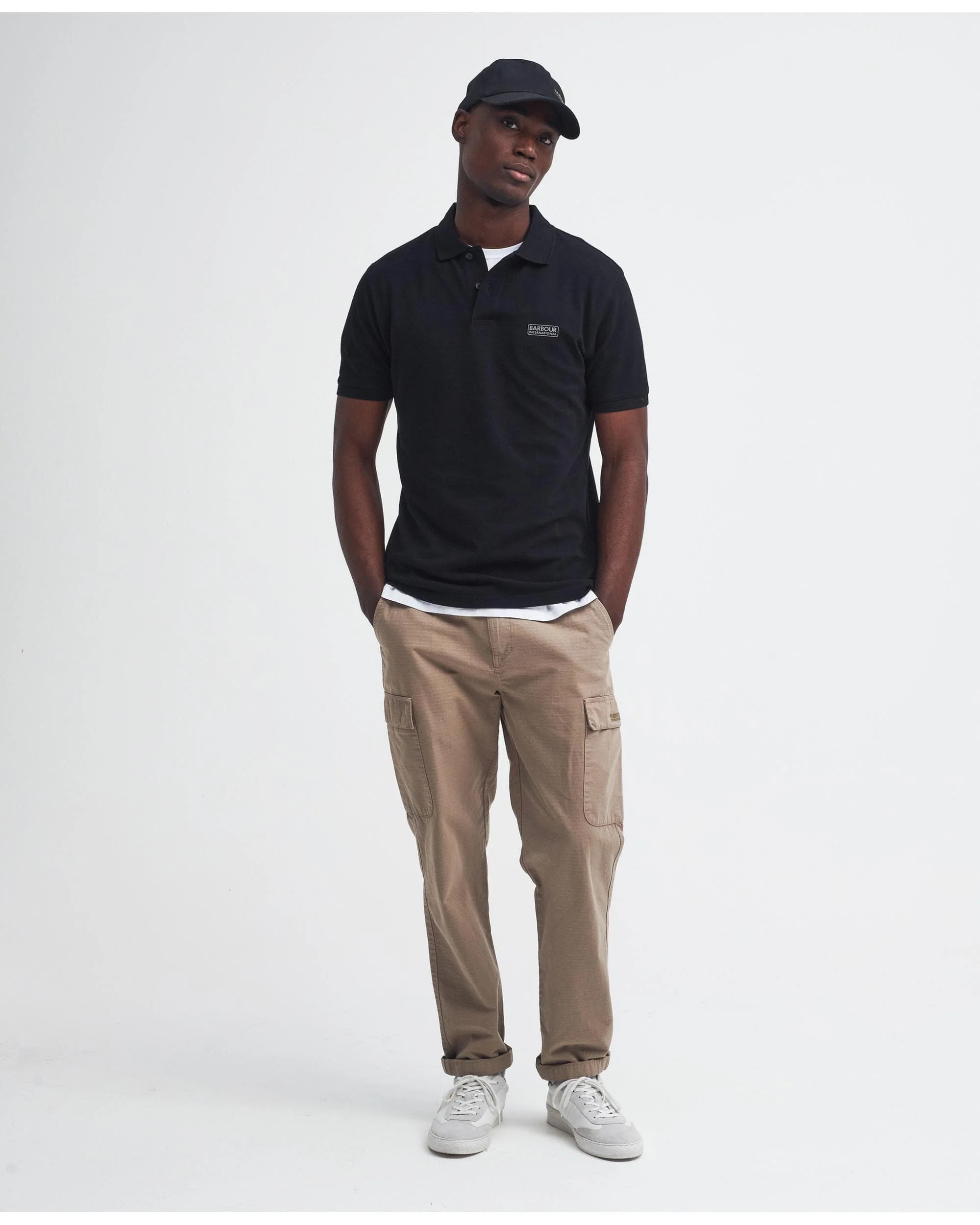 Barbour International Essential Short Sleeve Mens Polo - Black/Pewter - Image 3