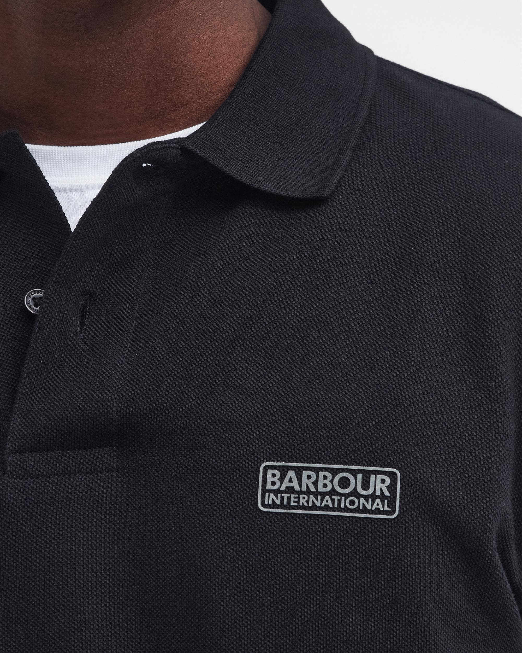Barbour International Essential Short Sleeve Mens Polo - Black/Pewter - Image 5