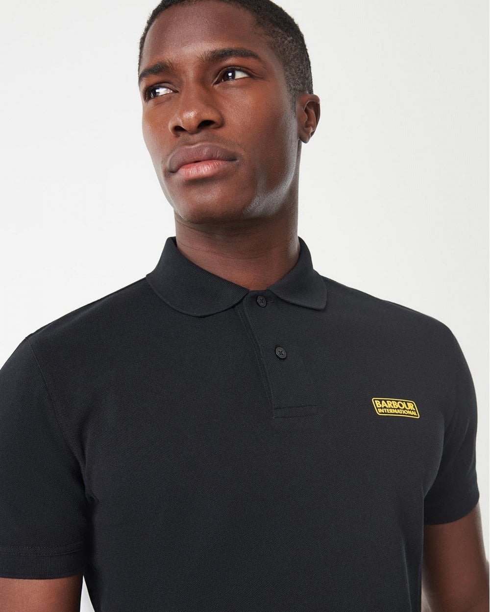 Barbour International Essential Short Sleeve Mens Polo - Black/Yellow - Image 2