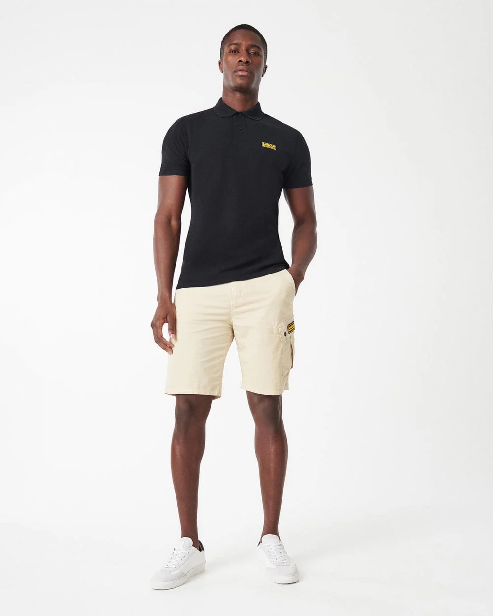 Barbour International Essential Short Sleeve Mens Polo - Black/Yellow - Image 3