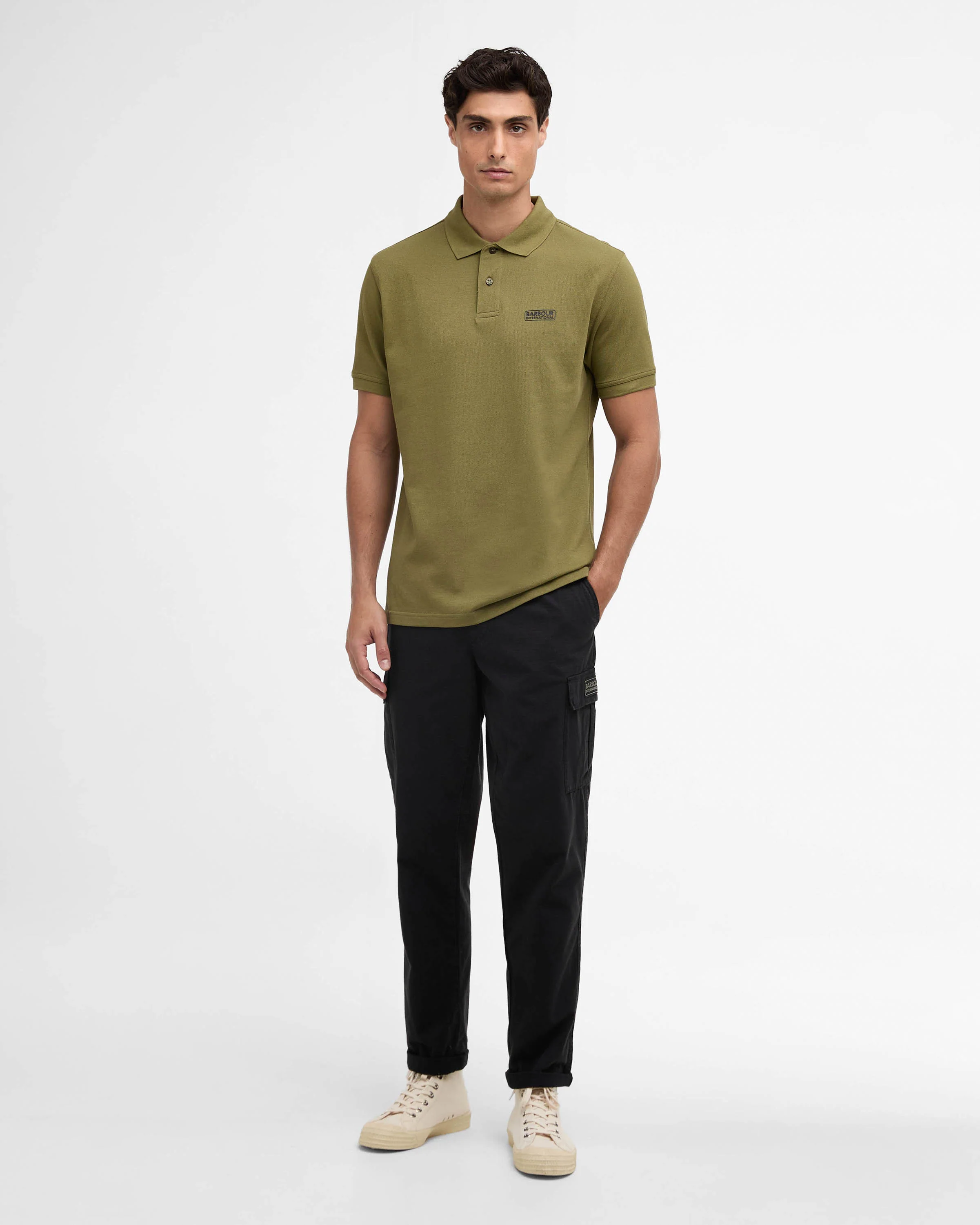 Barbour International Essential Short Sleeve Mens Polo - Cable Olive - Image 3