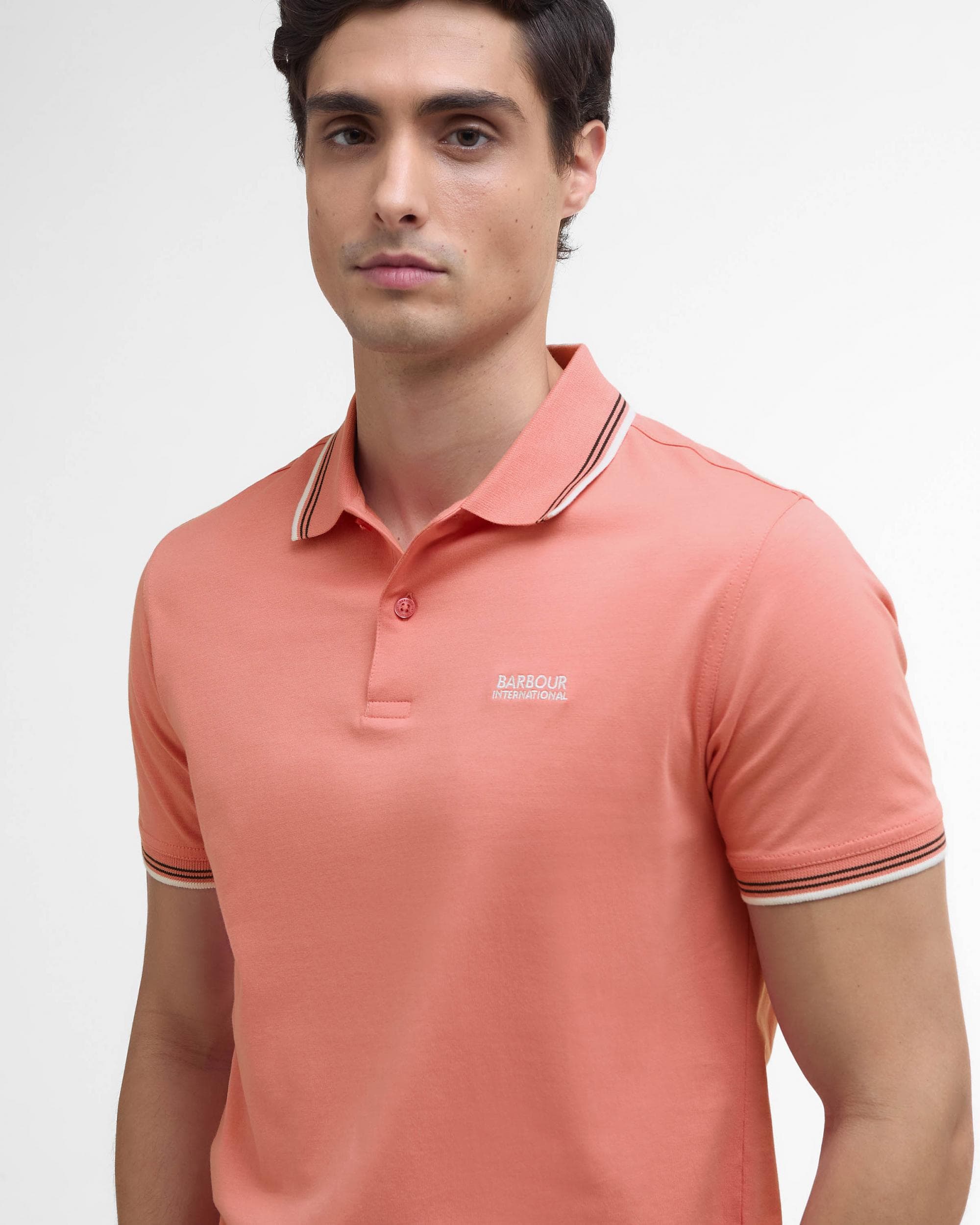 Barbour International Ethan Mens Tipped Polo Shirt - Coral - Image 2