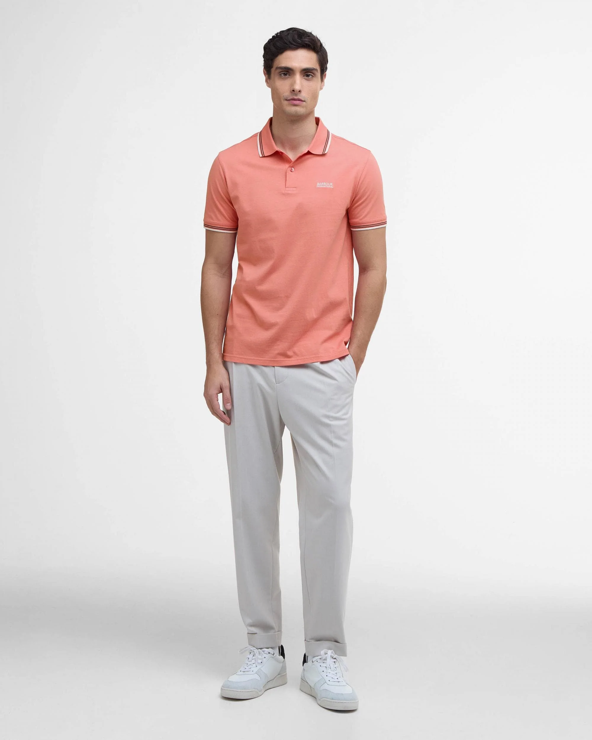 Barbour International Ethan Mens Tipped Polo Shirt - Coral - Image 3