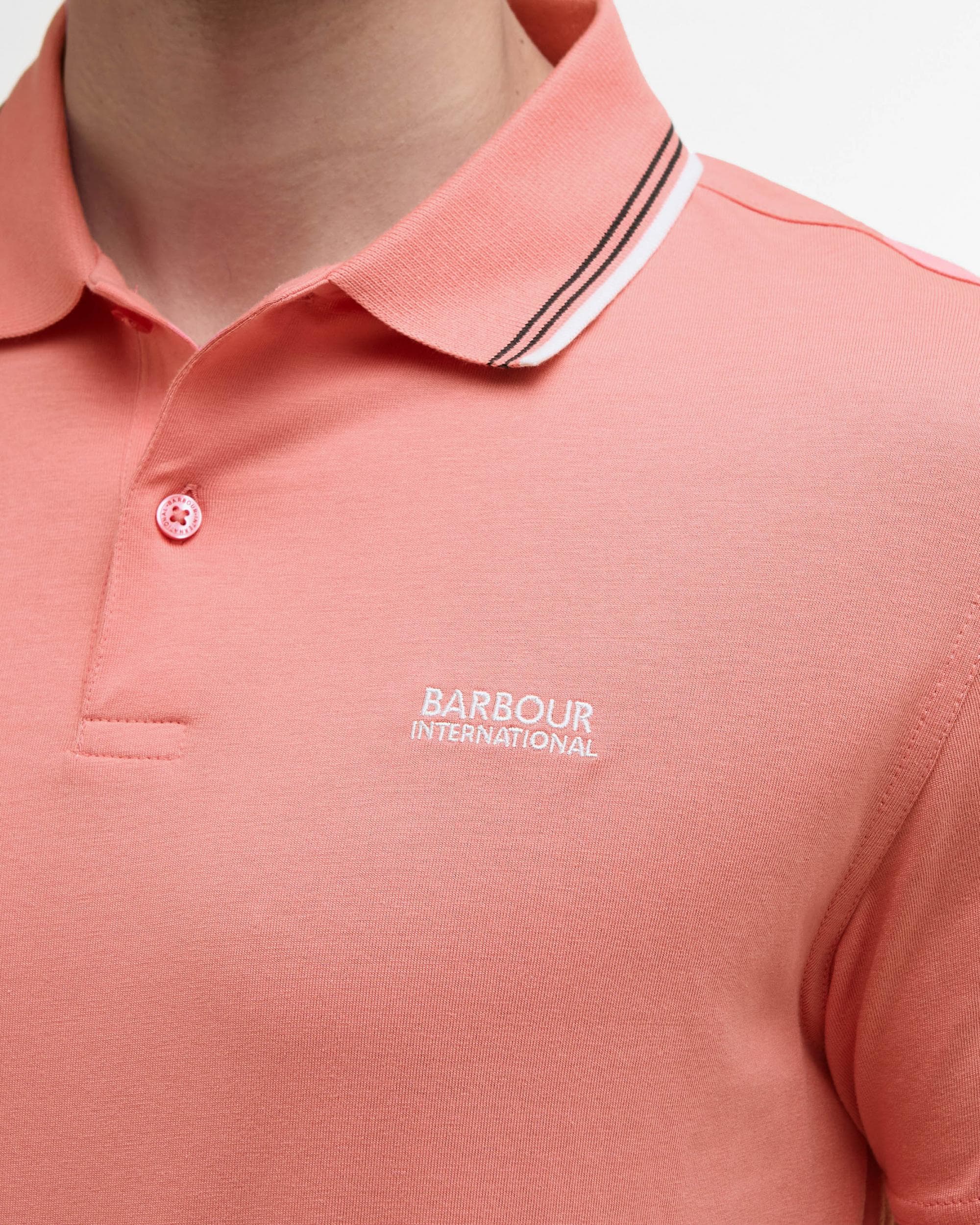 Barbour International Ethan Mens Tipped Polo Shirt - Coral - Image 4
