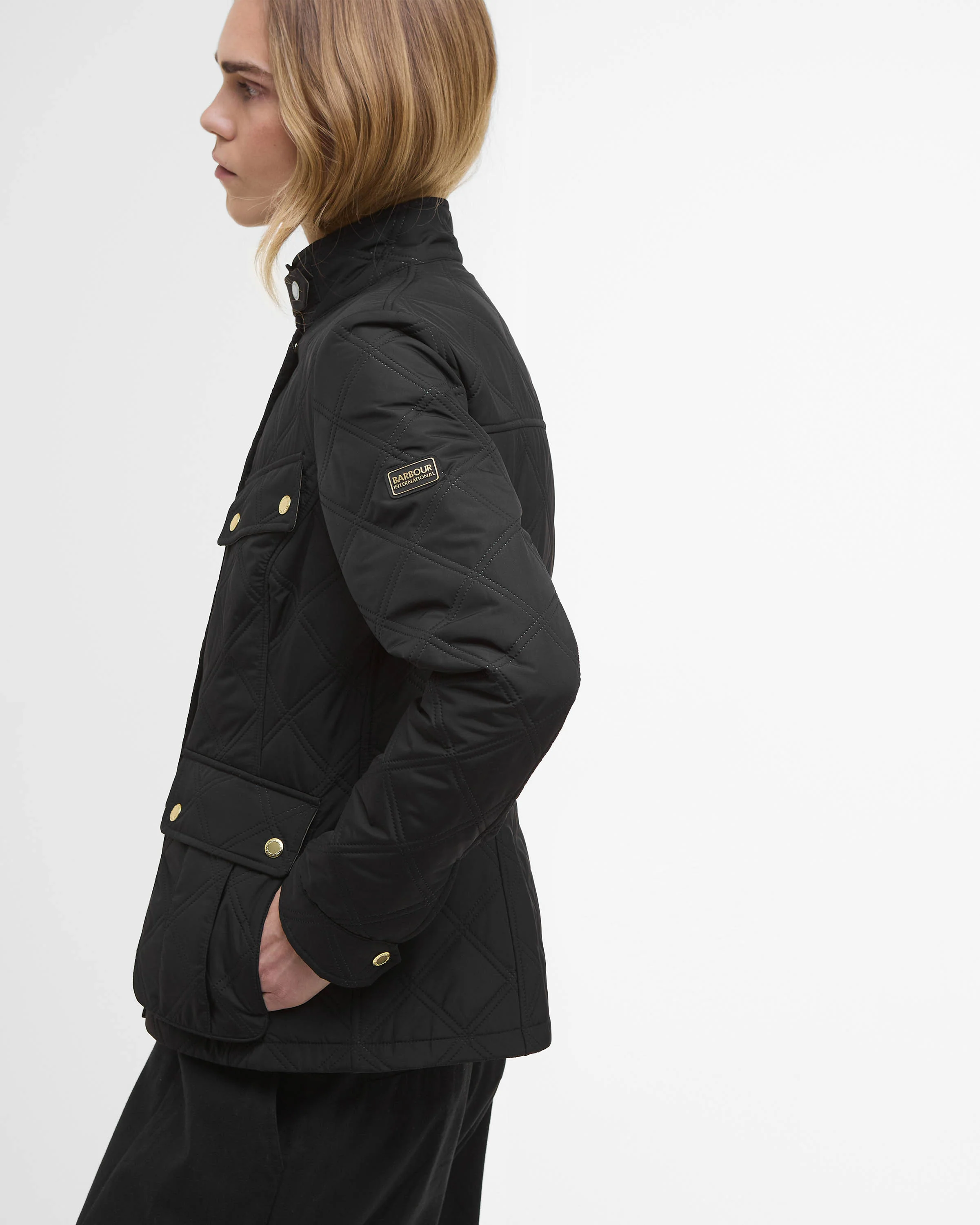 Barbour International Halsey Womens Quilted Jacket - Black/Dusky Khaki - Image 2