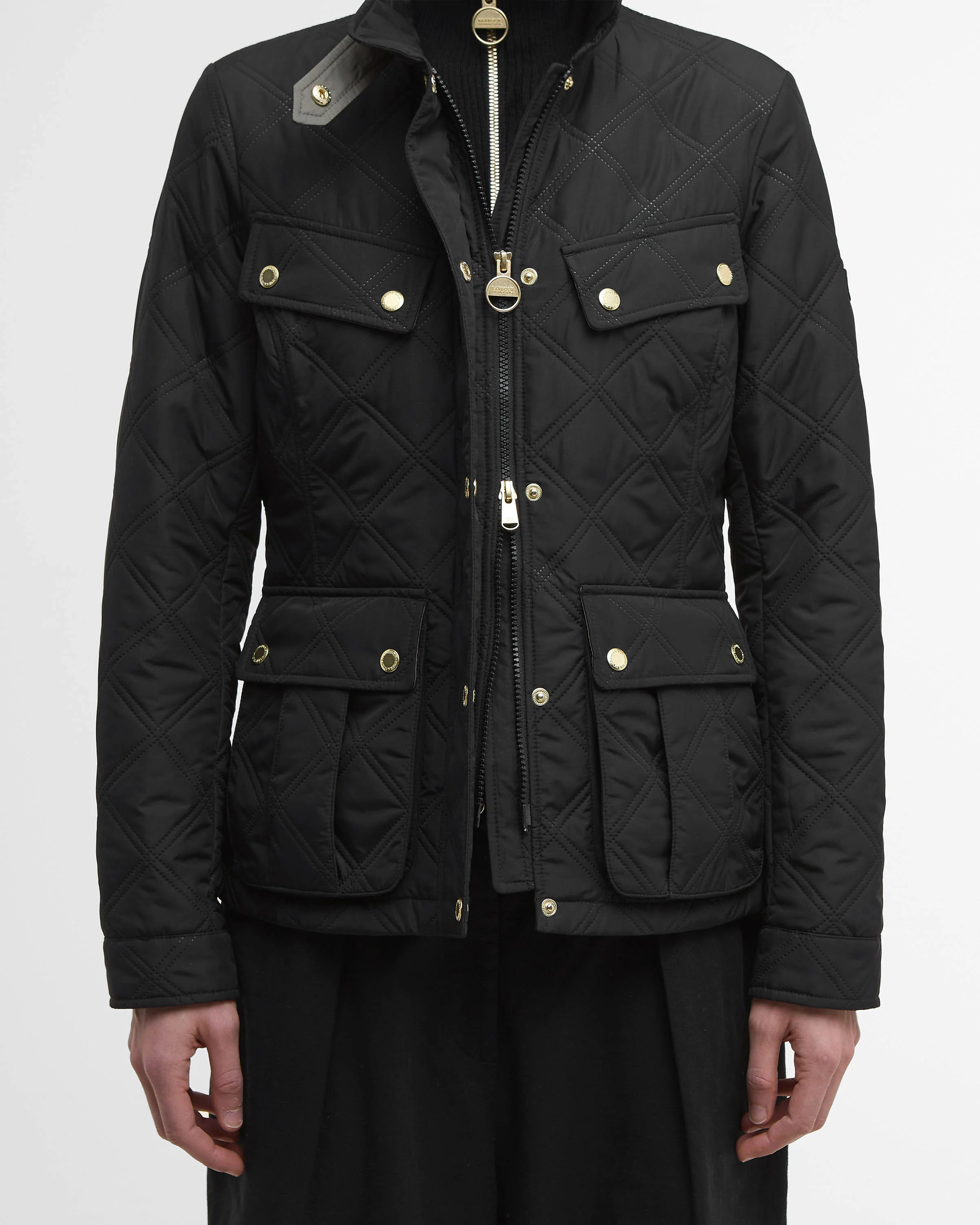 Barbour International Halsey Womens Quilted Jacket - Black/Dusky Khaki - Image 3