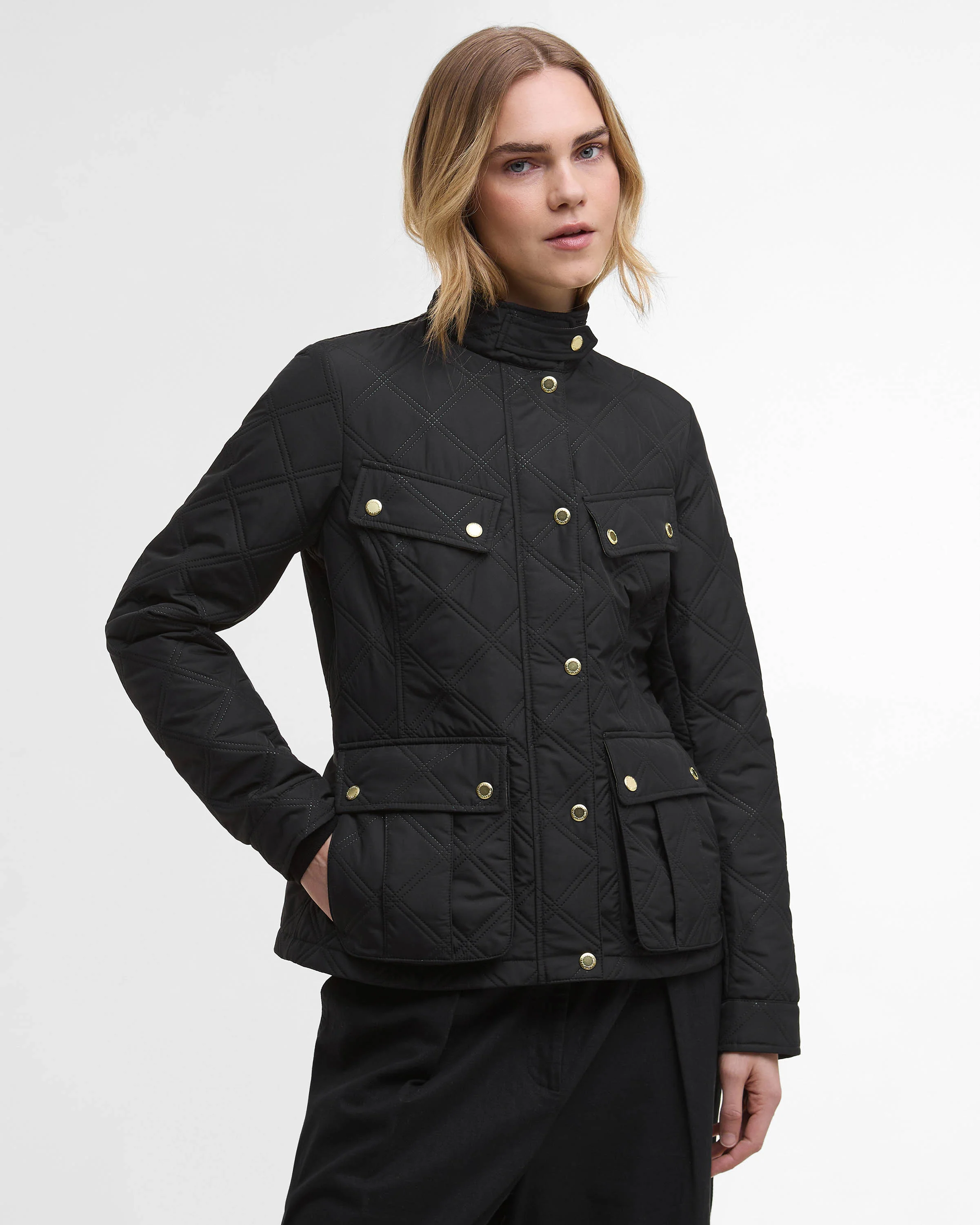 Barbour International Halsey Womens Quilted Jacket - Black/Dusky Khaki - Image 5