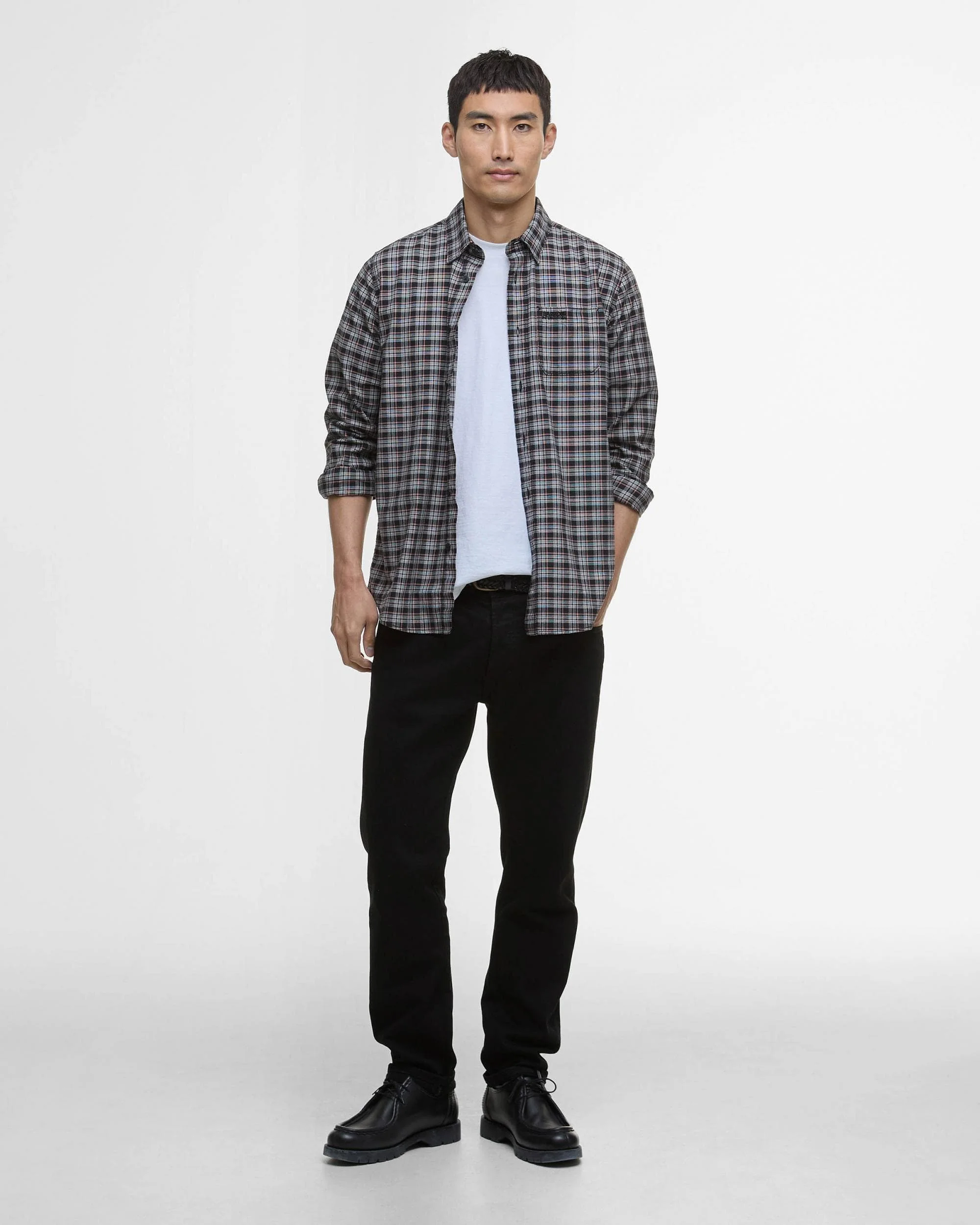 Barbour International Hawks Mens Check Long Sleeve Oxford Shirt - Black - Image 2