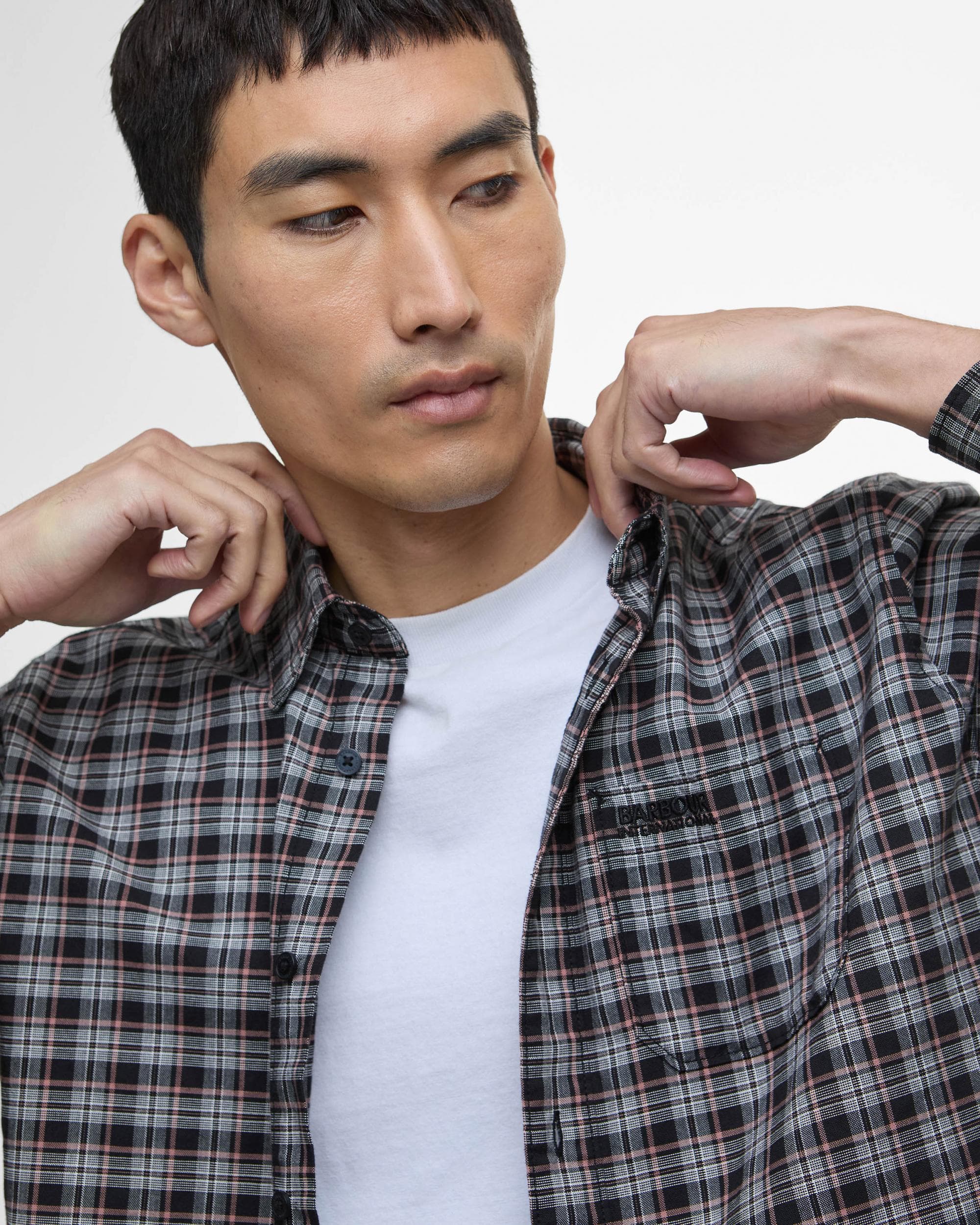 Barbour International Hawks Mens Check Long Sleeve Oxford Shirt - Black - Image 4