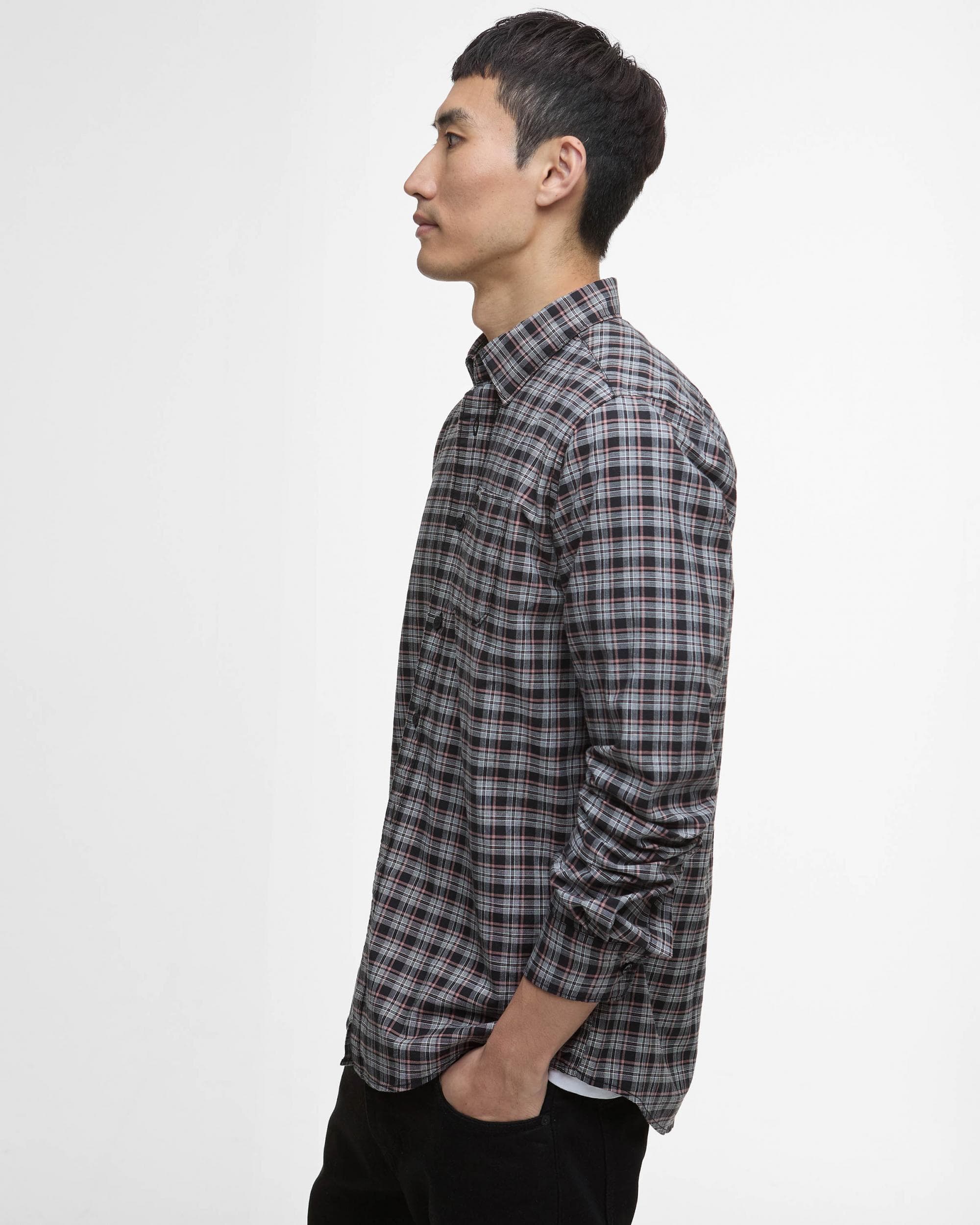 Barbour International Hawks Mens Check Long Sleeve Oxford Shirt - Black - Image 5