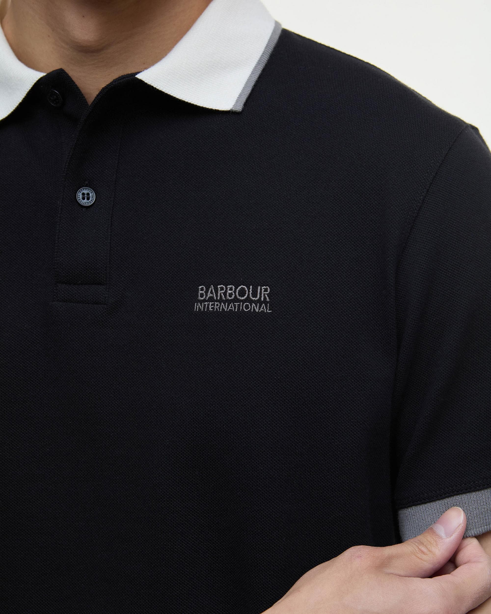 Barbour International Howall Mens Polo - Black/Grey - Image 4