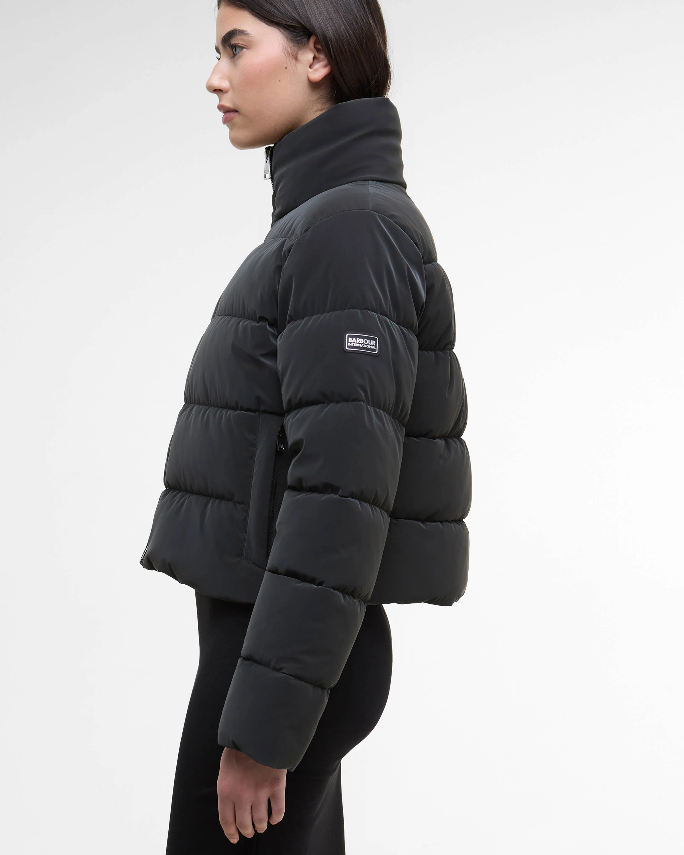 Barbour International Hudson Womens Faux Velvet Puffer Jacket - Black - Image 4
