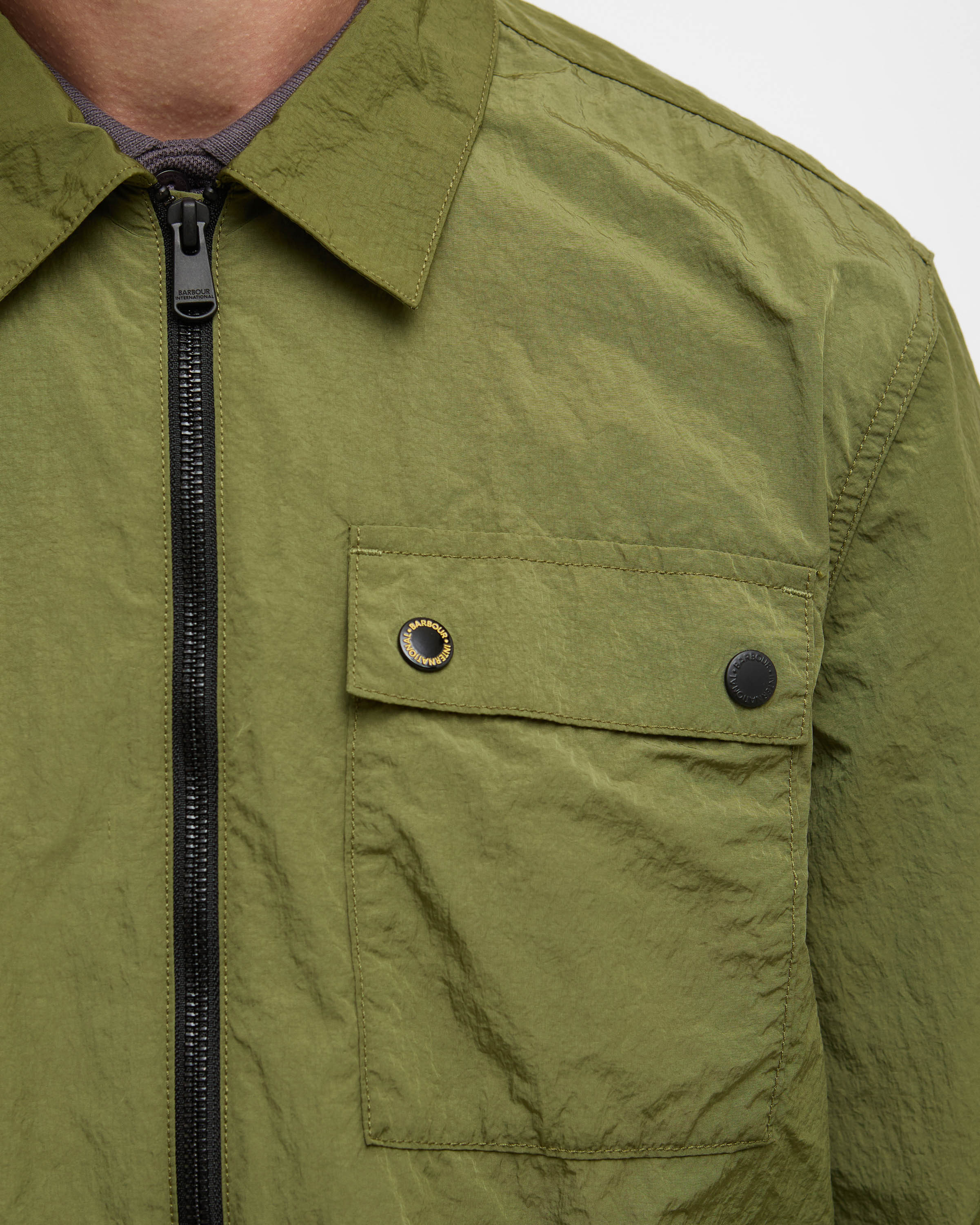 Barbour International Inline Mens Overshirt - Cable Olive - Image 5