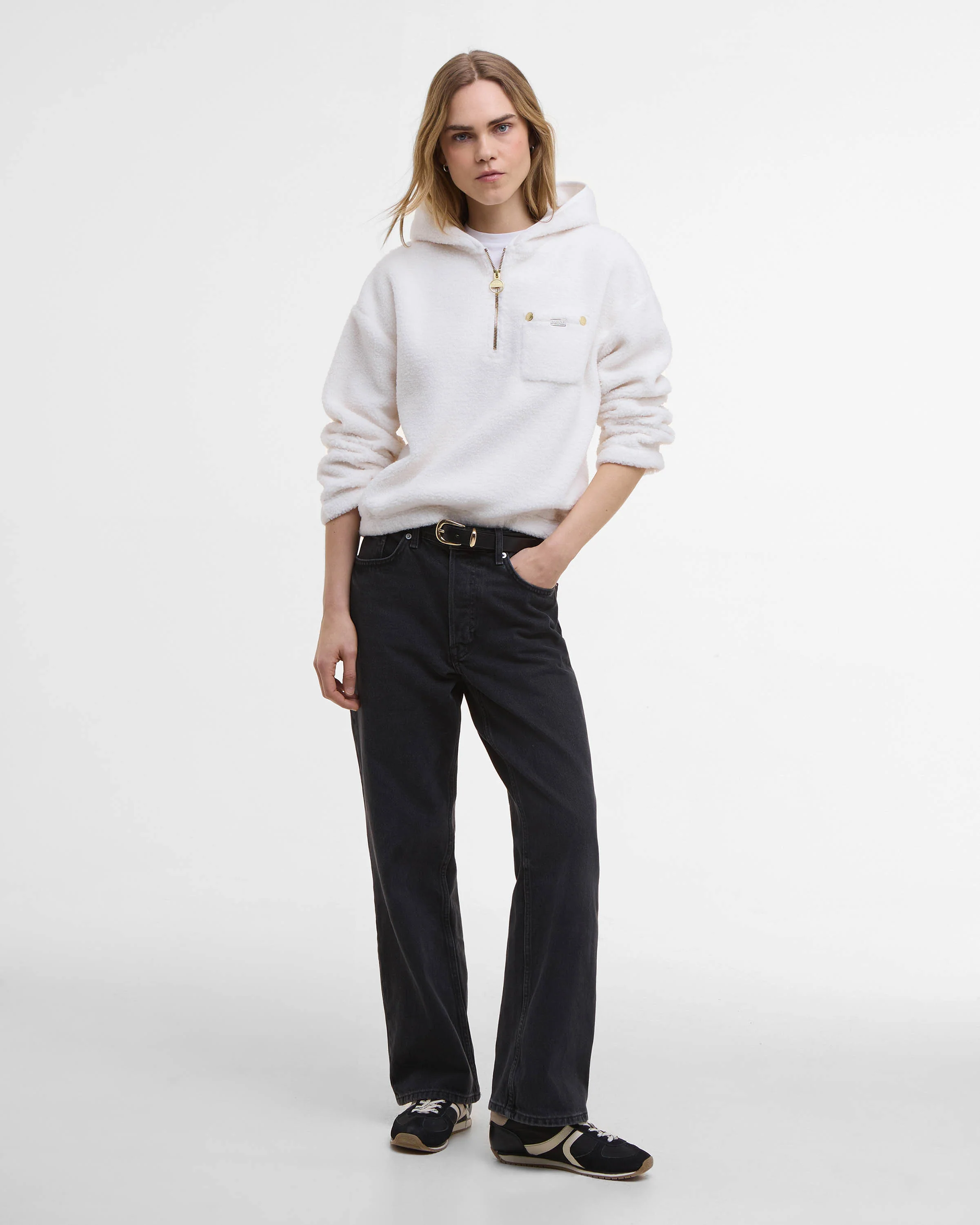 Barbour International Lola Womens Fleece Hoodie - Off White - Image 2