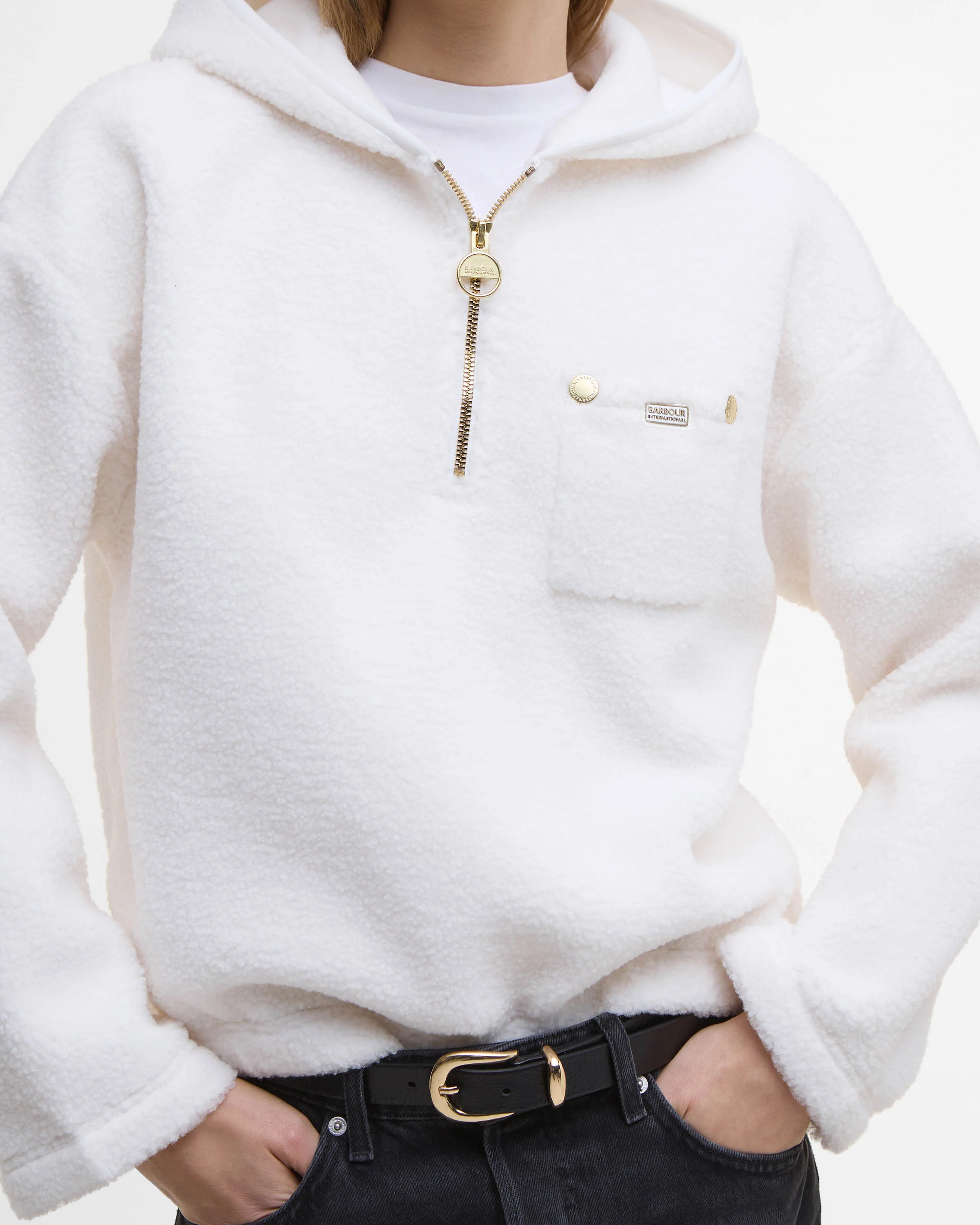 Barbour International Lola Womens Fleece Hoodie - Off White - Image 4