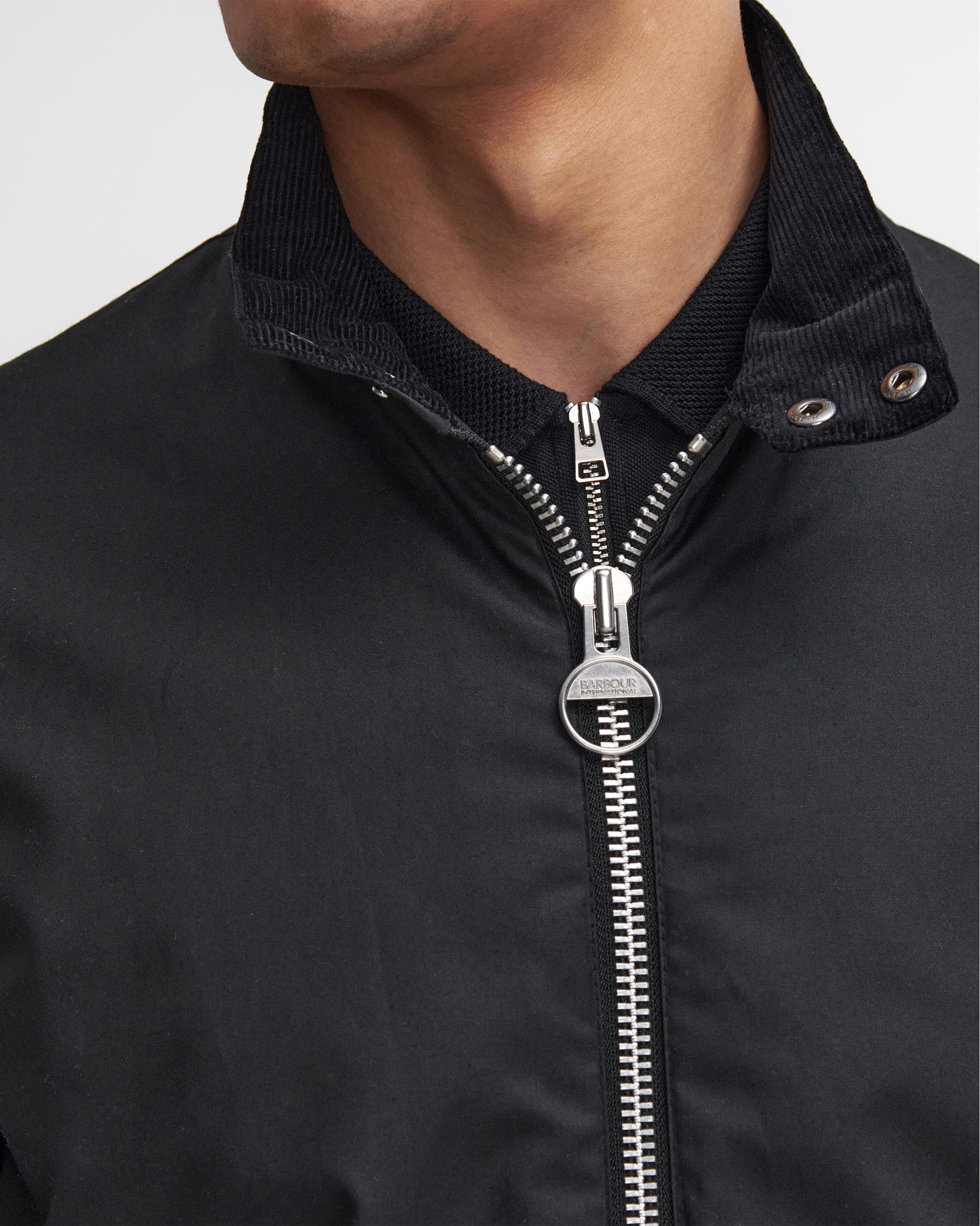 Barbour International Lutlaw Harrington Mens Wax Jacket - Black - Image 2