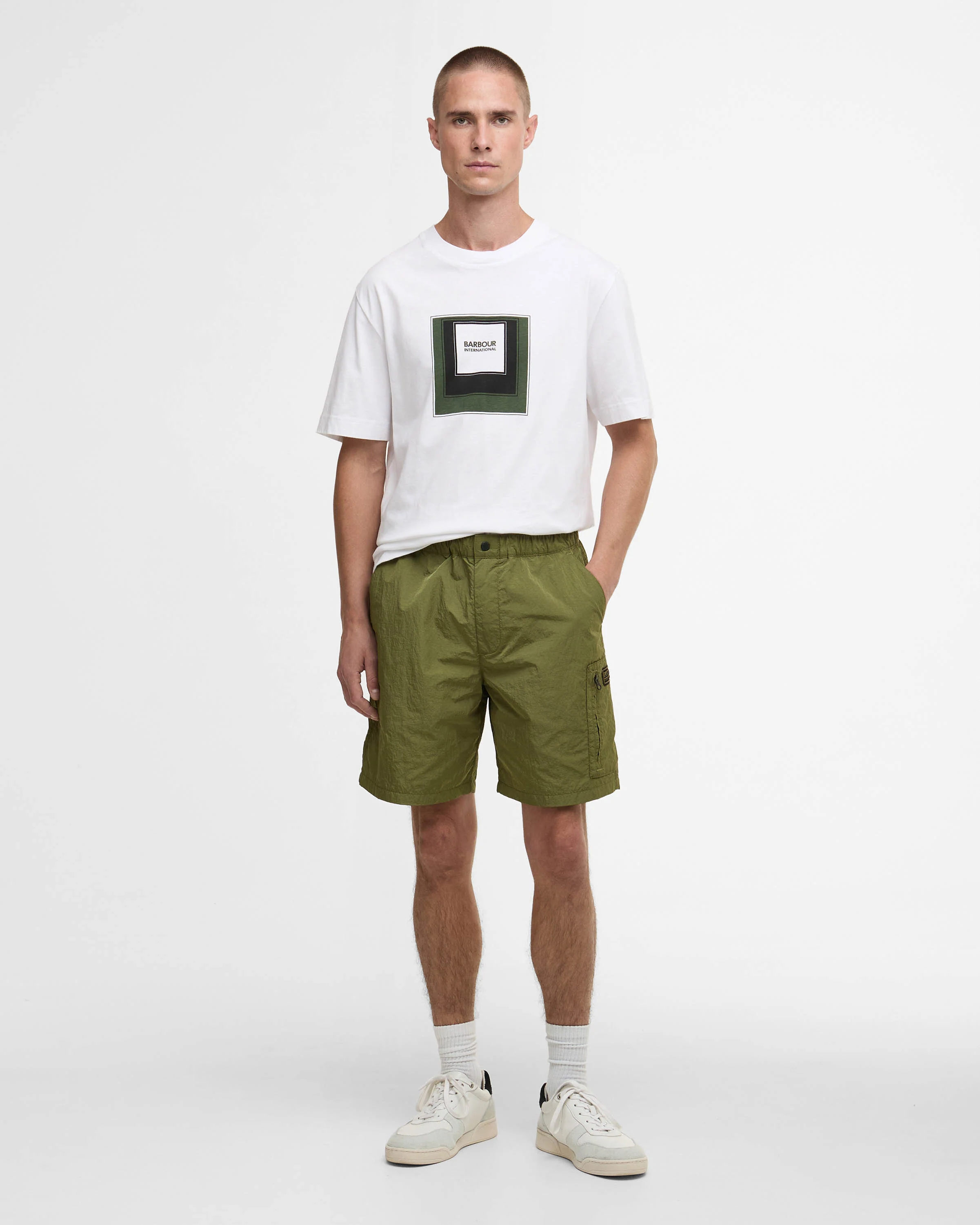 Barbour International Mens Inline Shorts - Cable Olive - Image 2