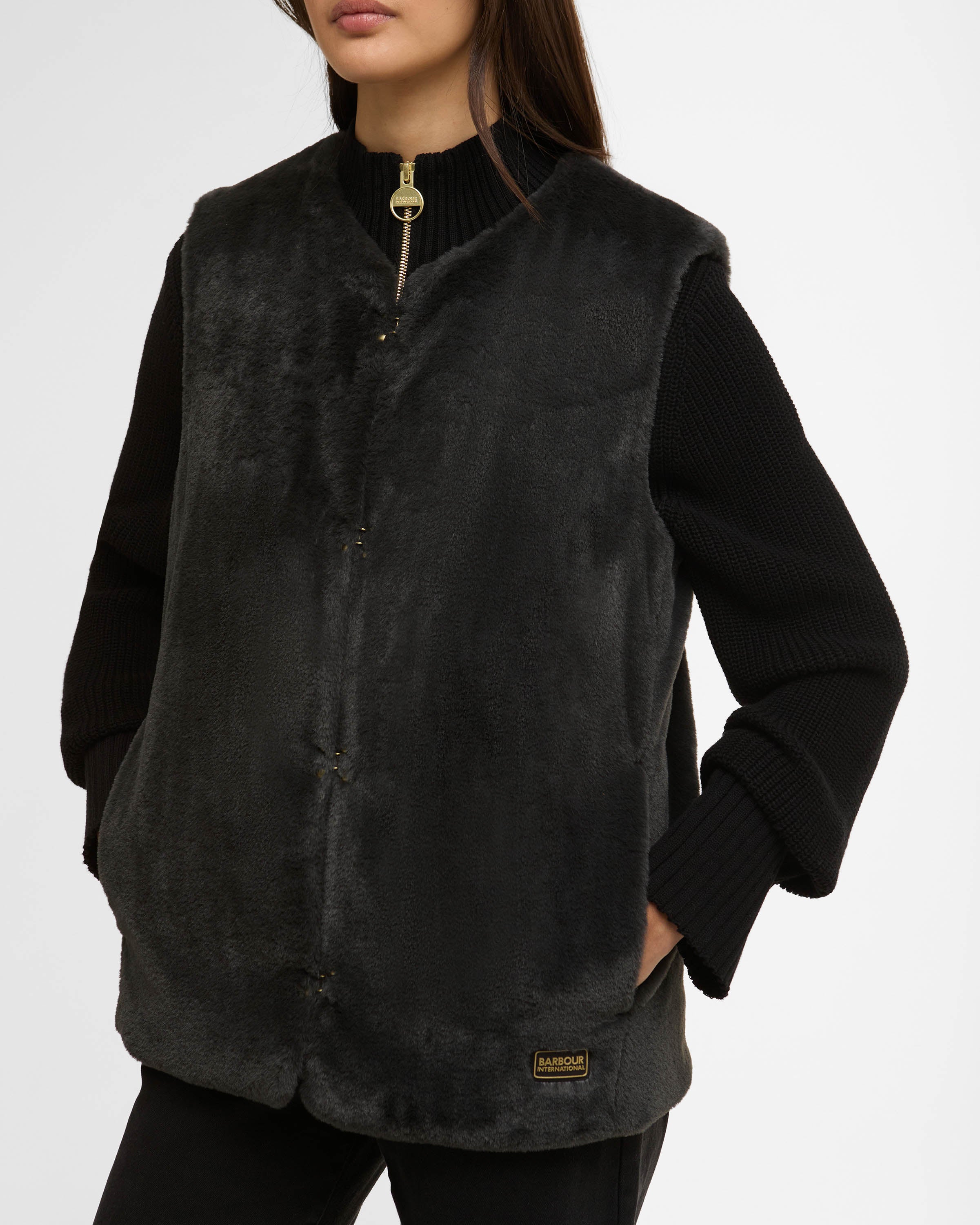 Barbour International Milan Womens Fur Gilet - Black - Image 3