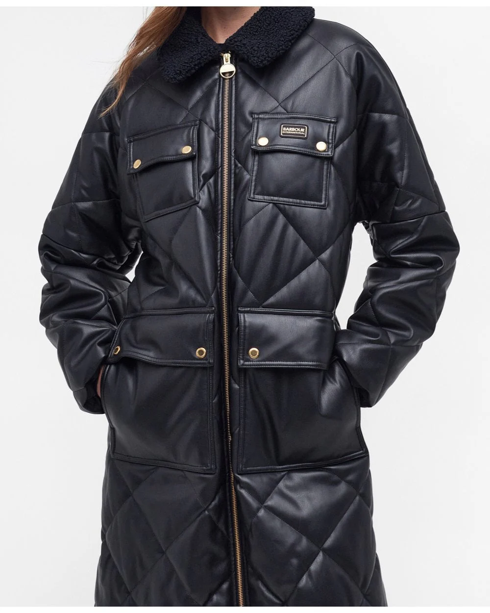 Barbour International Neutron Womens Long Quilted Jacket - Image 6