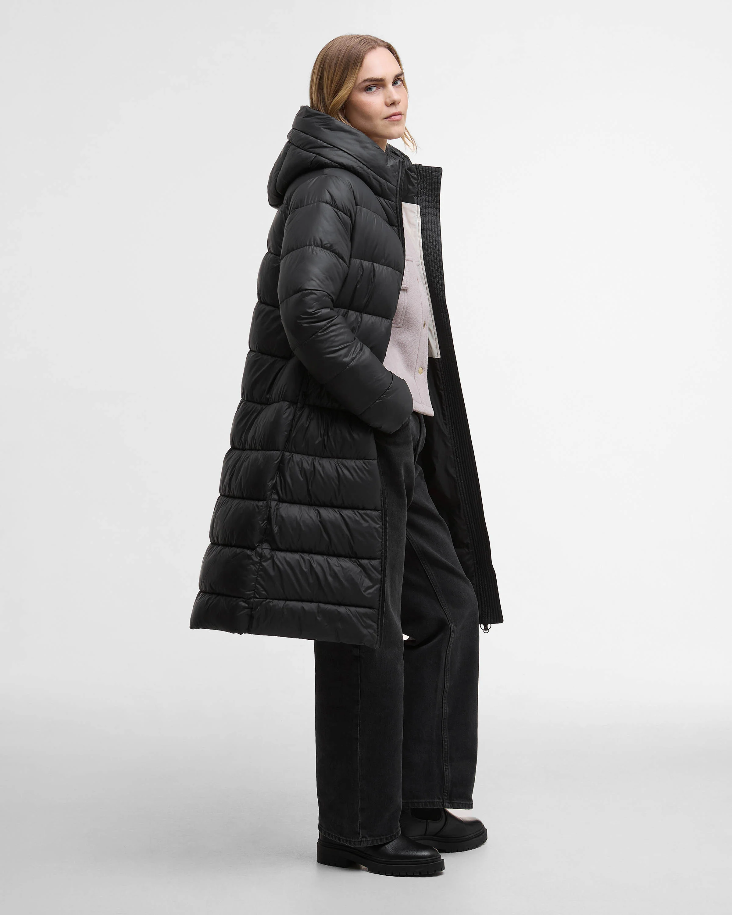 Barbour International Olivios Womens Longline Puffer Jacket - Black - Image 4