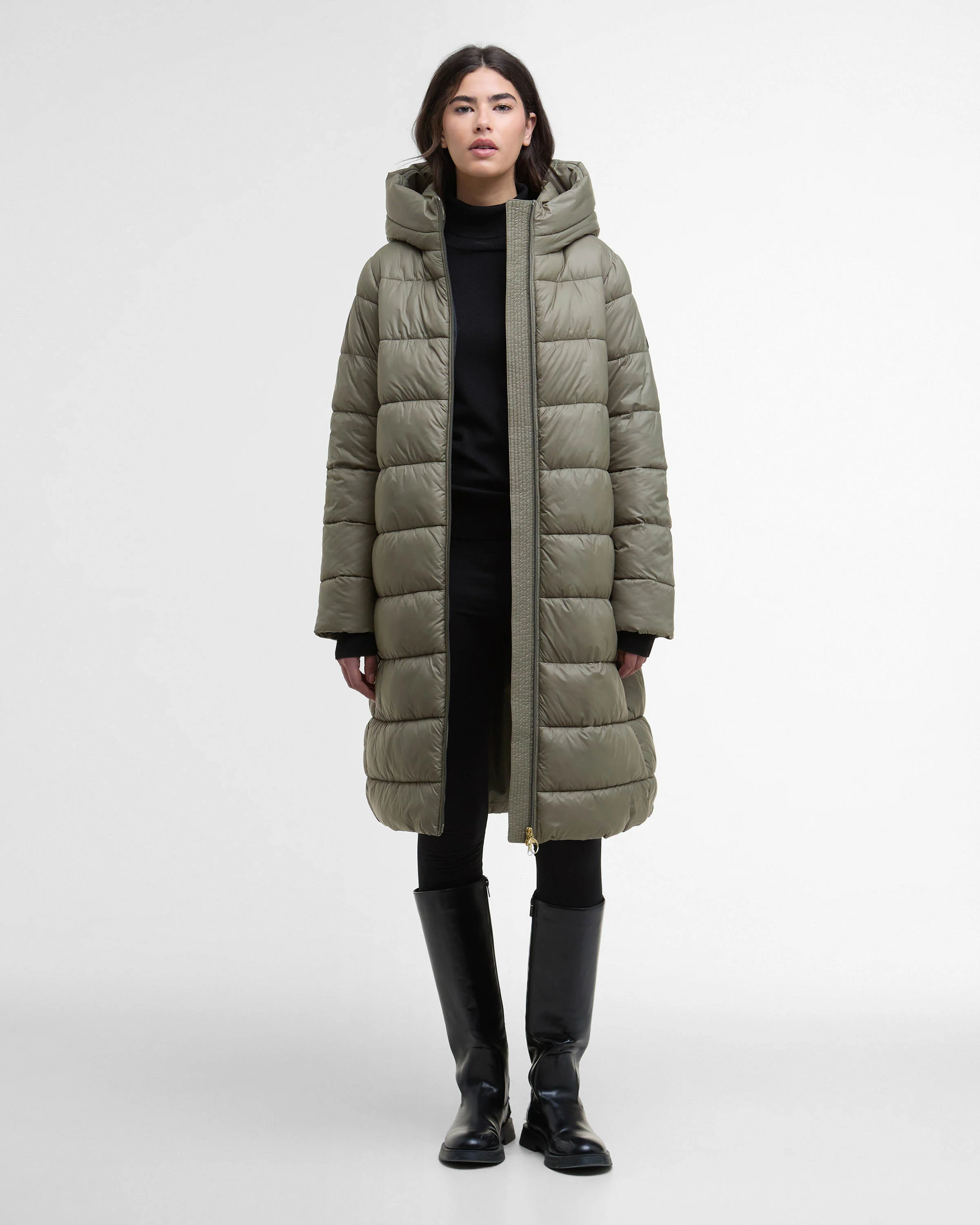 Barbour International Olivios Womens Longline Puffer Jacket - Dusky Khaki - Image 2